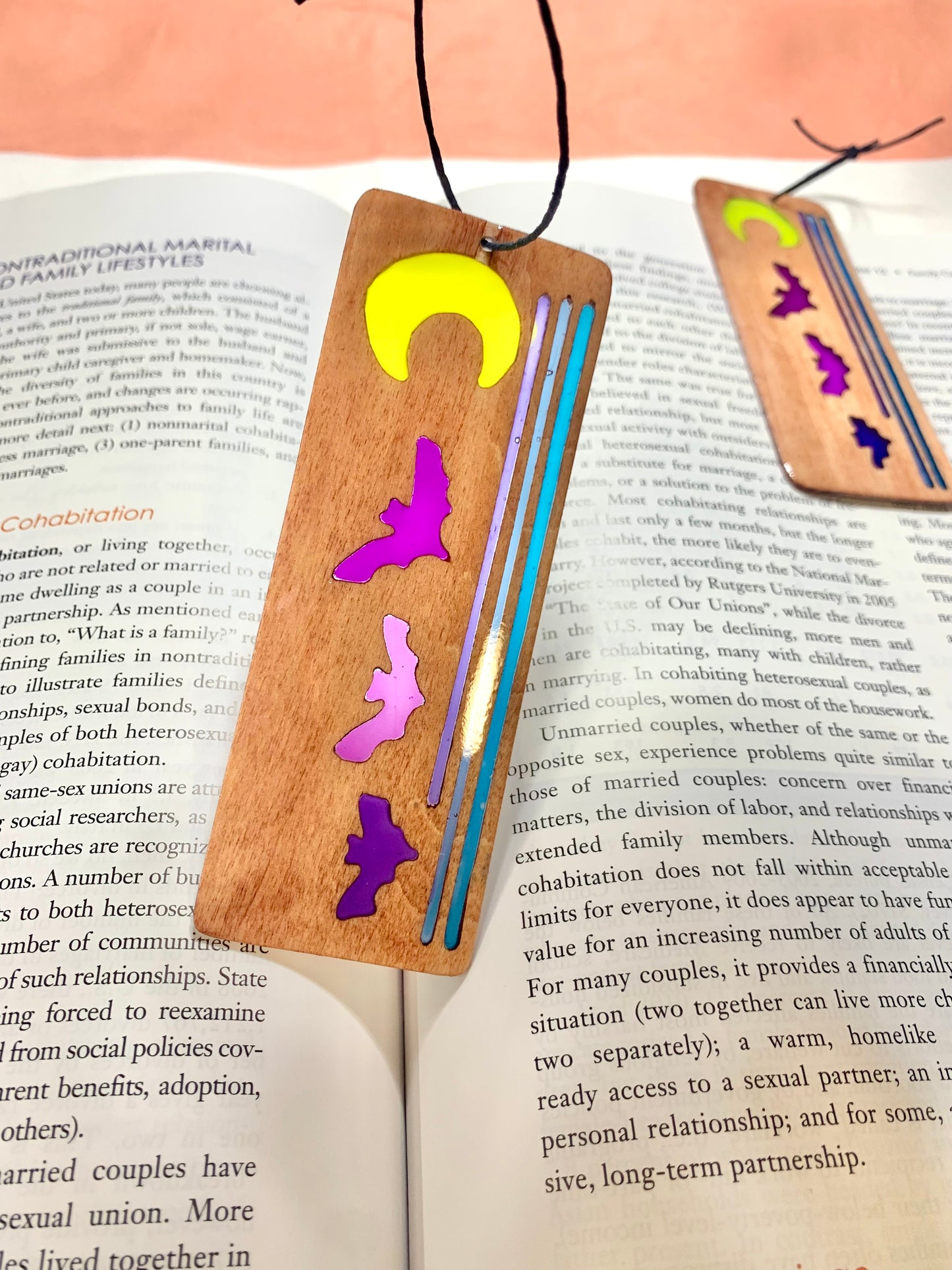 Cartoon Bat Moon Wood & Resin Bookmark - Teak