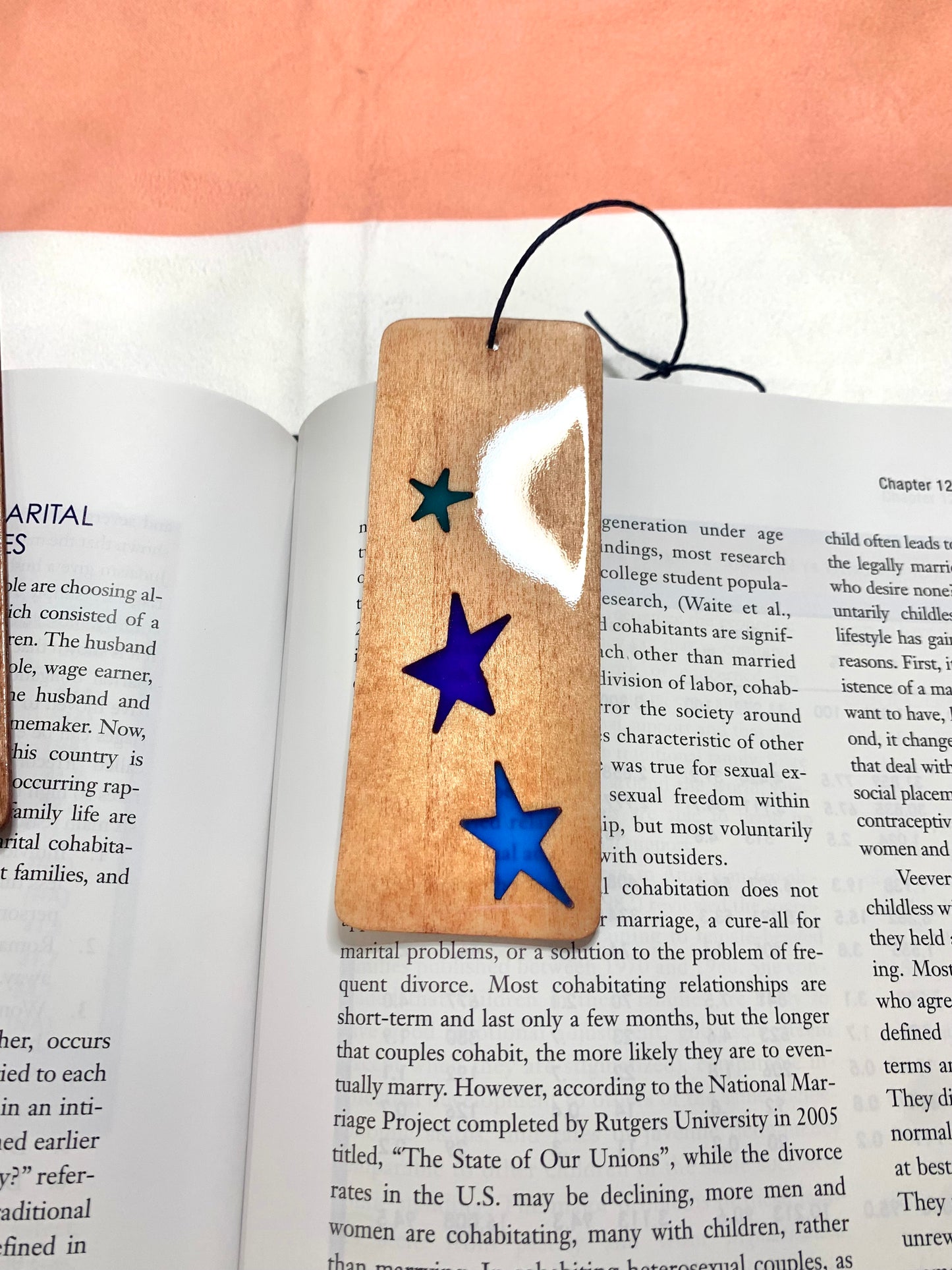 Stars Wood & Resin Bookmark - Teak Blue