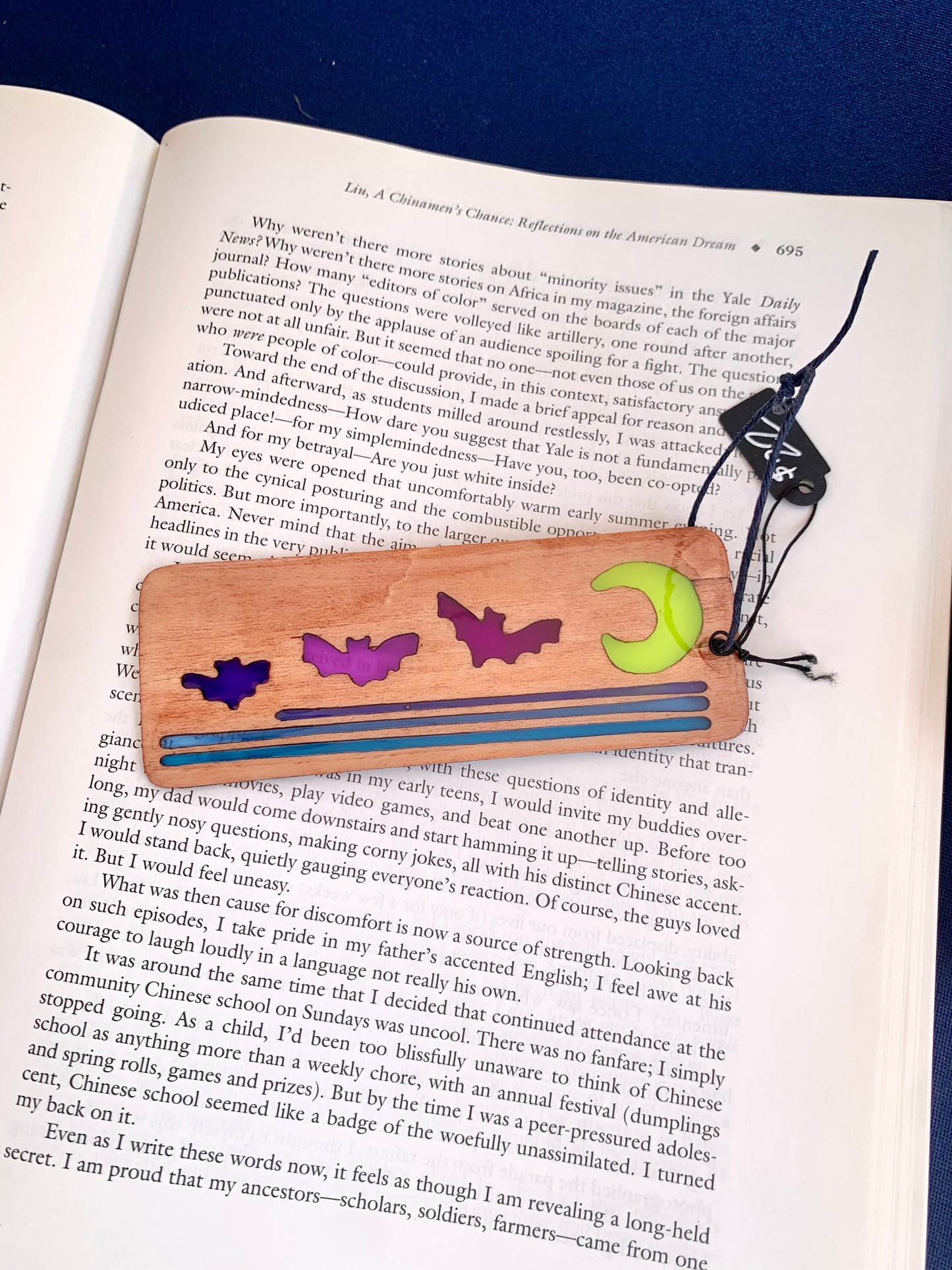 Cartoon Bat Moon Wood & Resin Bookmark - Teak