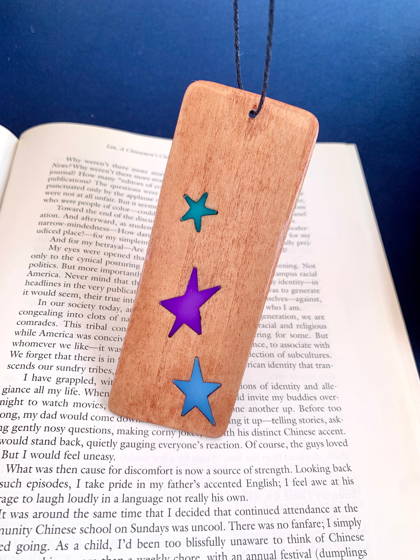 Stars Wood & Resin Bookmark - Teak Blue