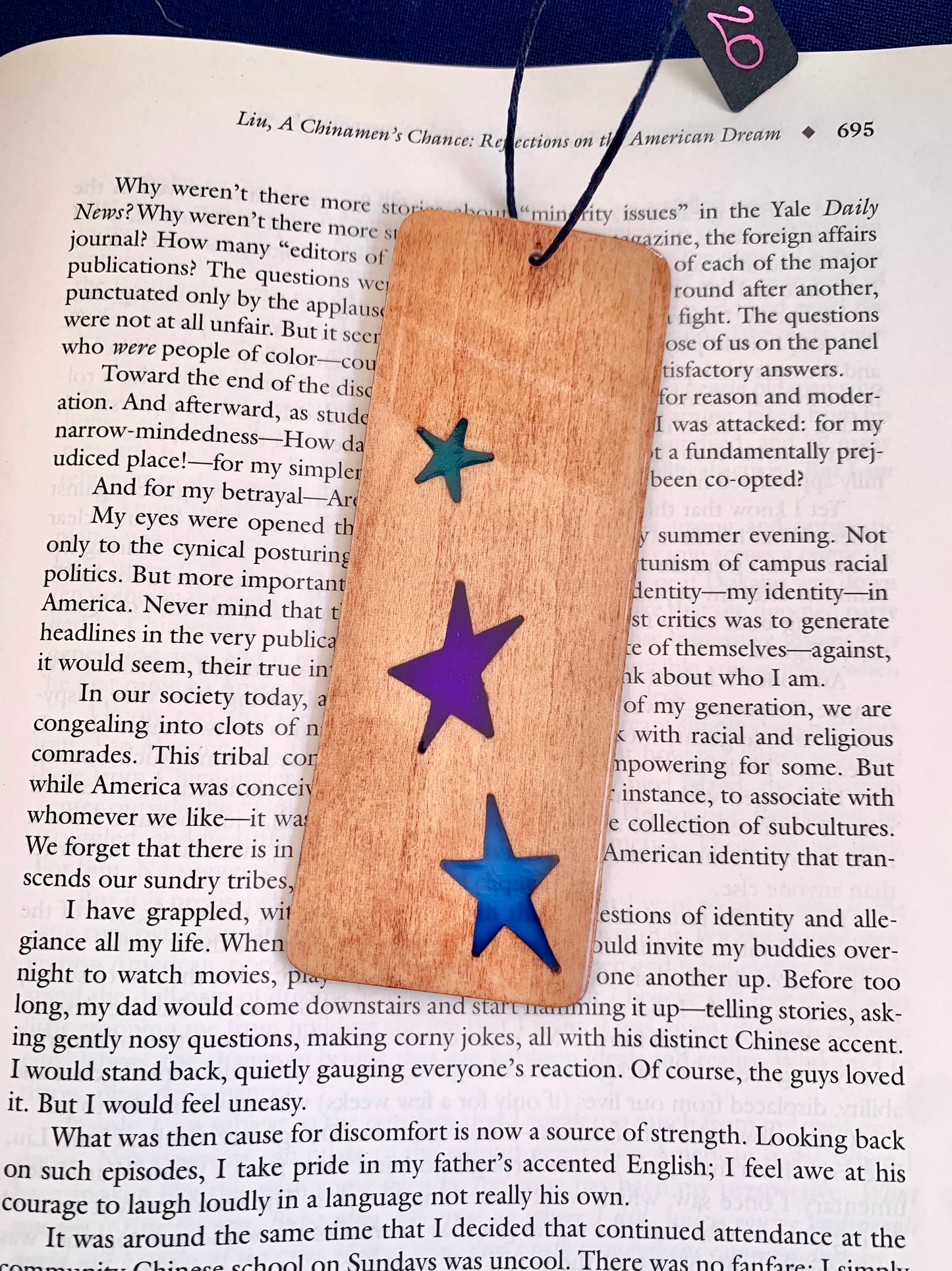 Stars Wood & Resin Bookmark - Teak Blue