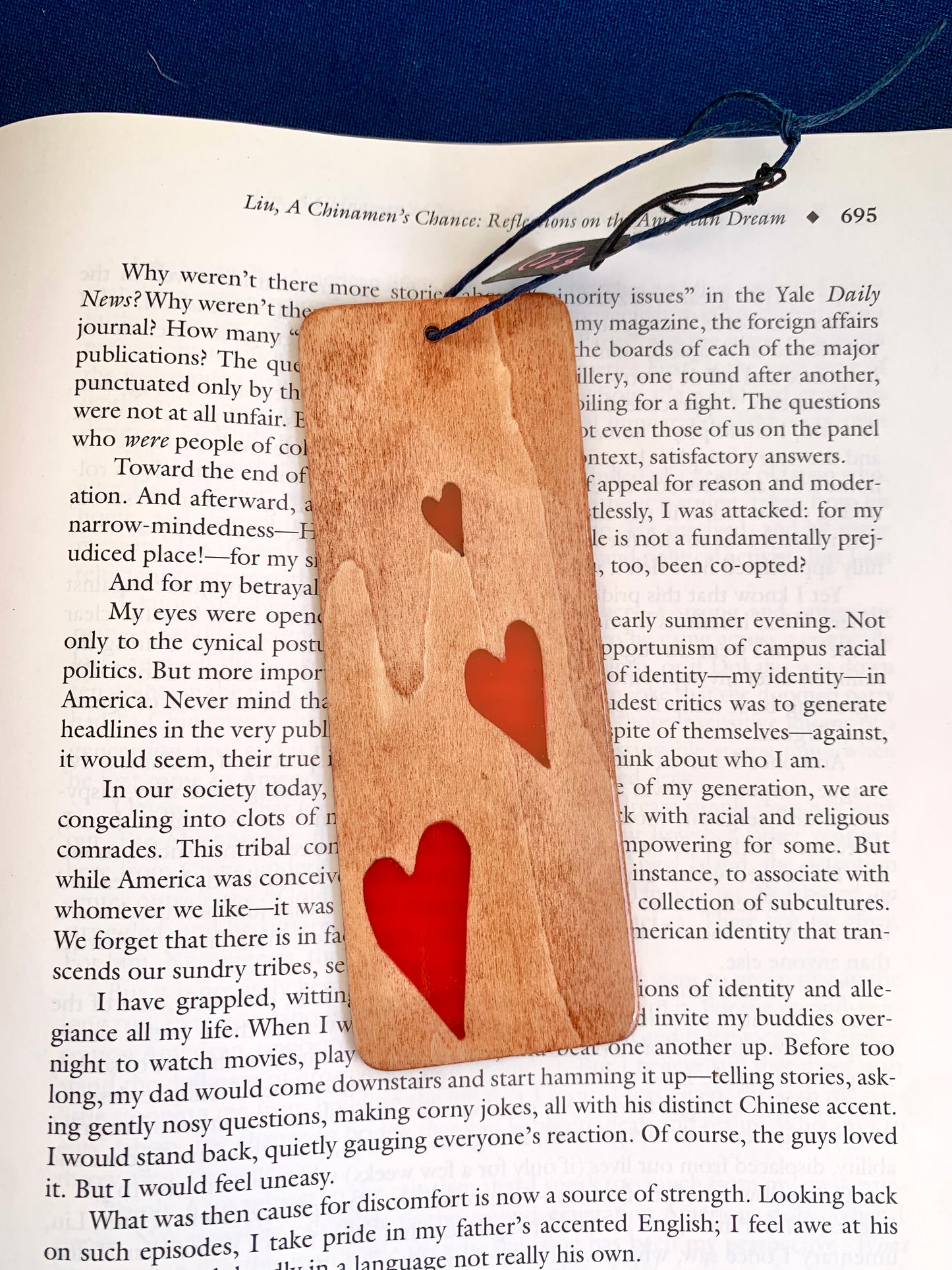 Hearts Wood & Resin Bookmark - Teak Red