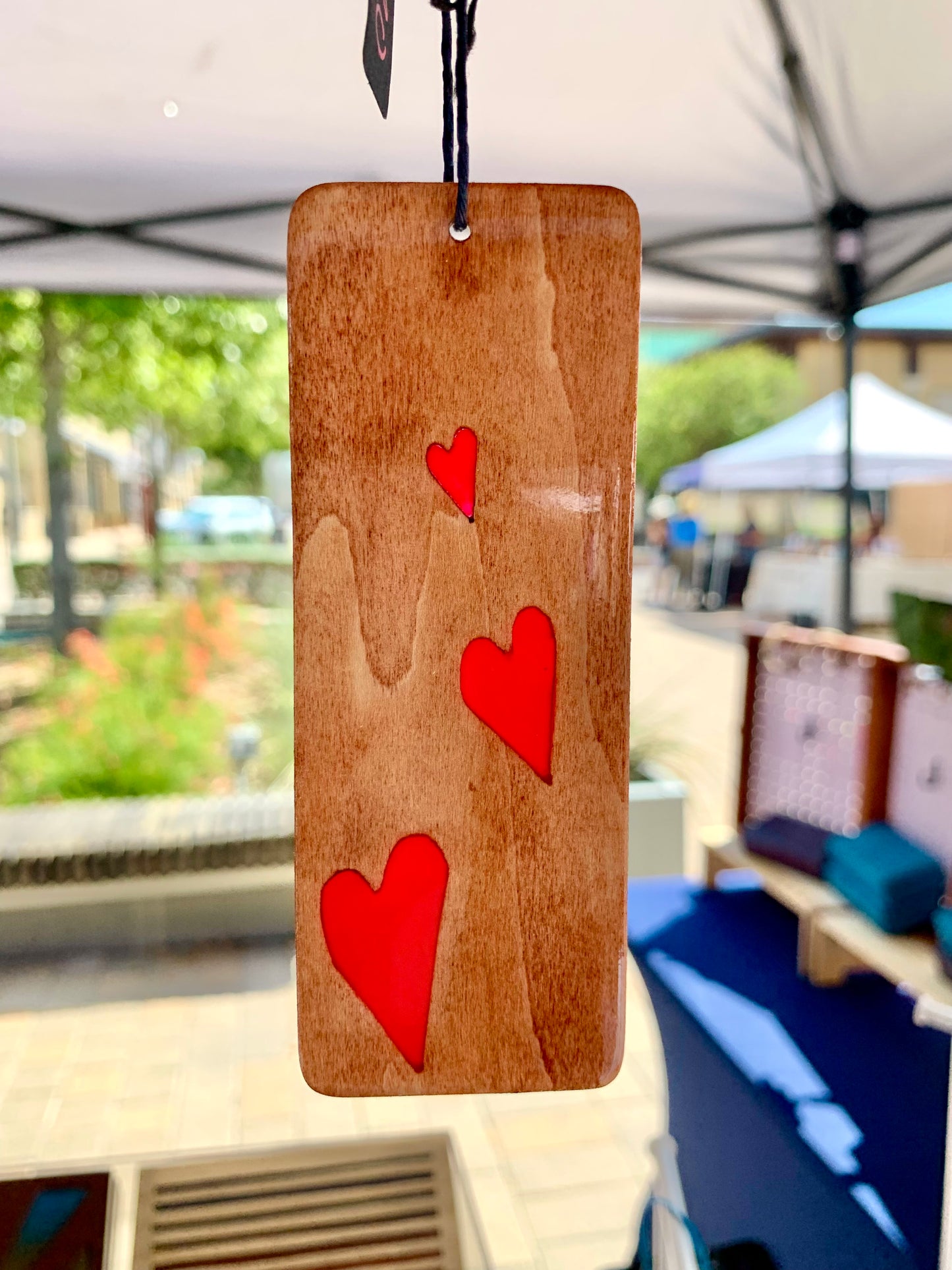 Hearts Wood & Resin Bookmark - Teak Red