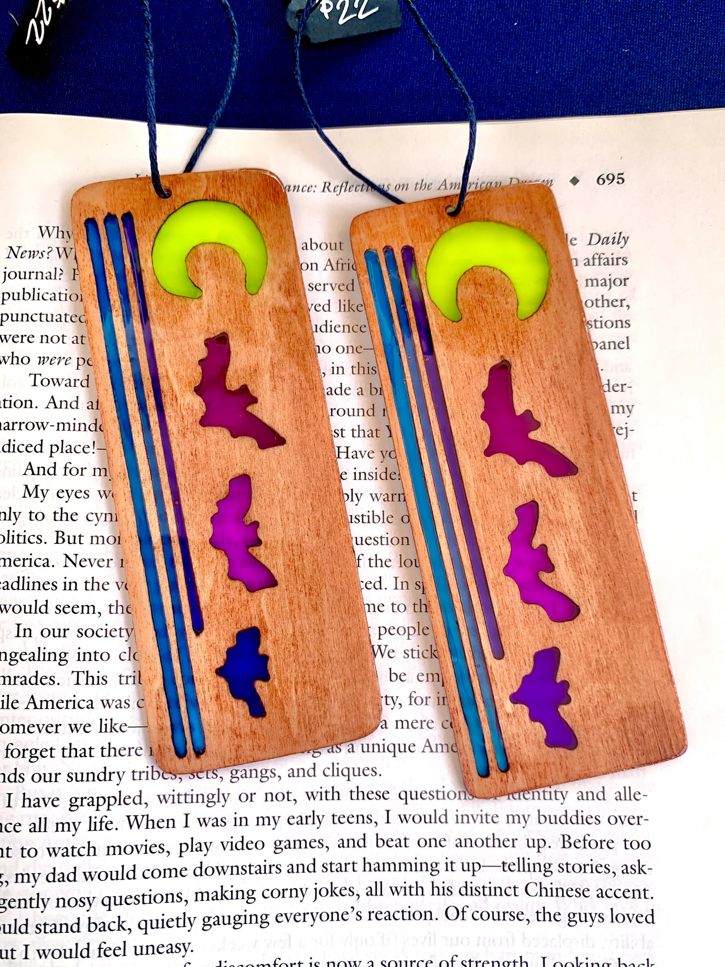 Cartoon Bat Moon Wood & Resin Bookmark - Teak