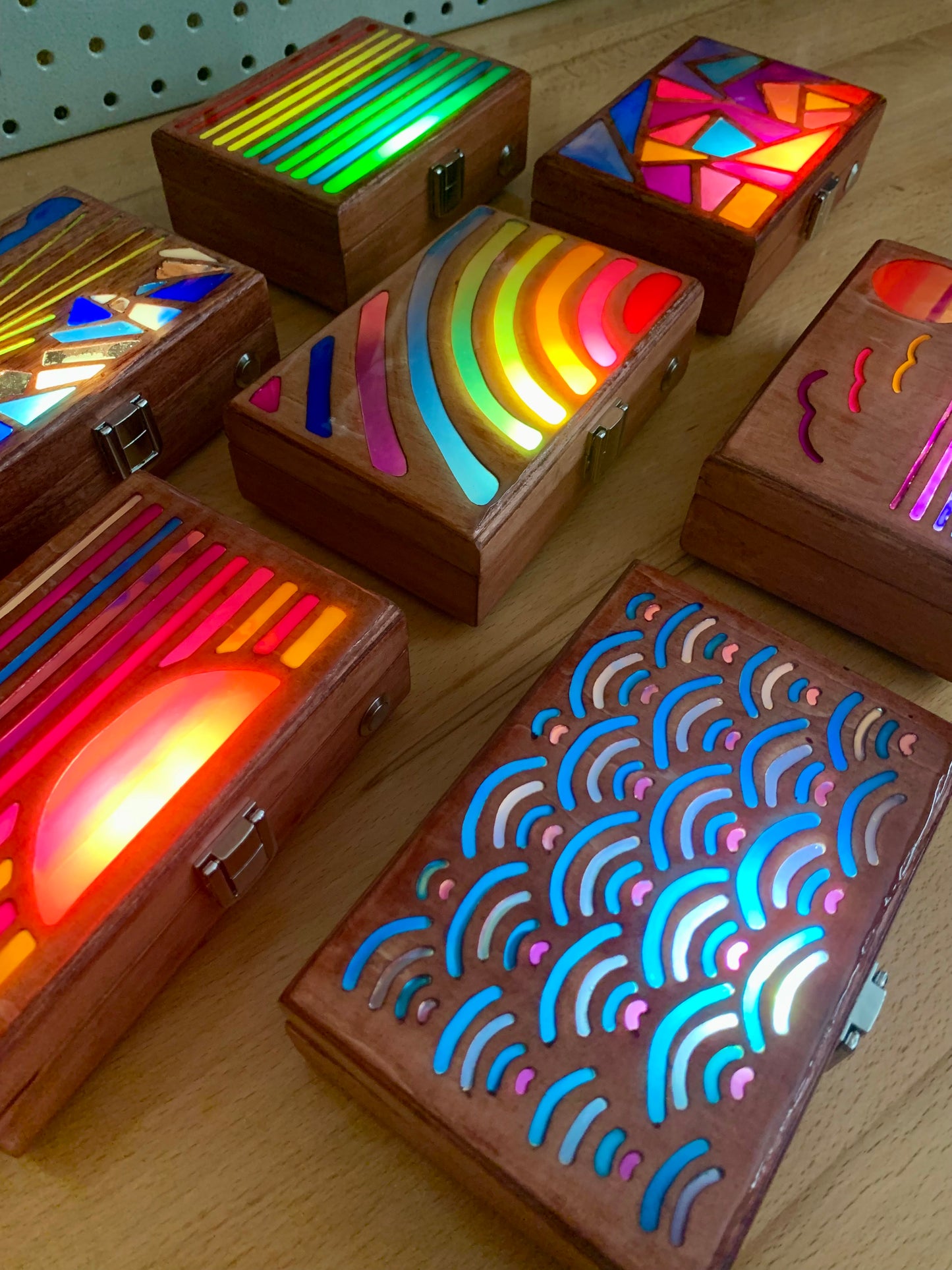 Sunrise Wood & Resin Glow Light Box - Teak