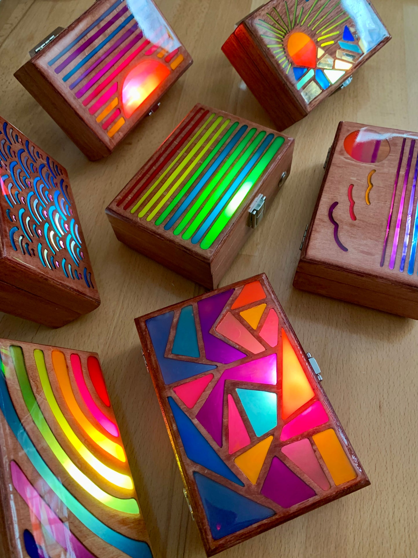 Sunset Wood & Resin Glow Light Box - Teak