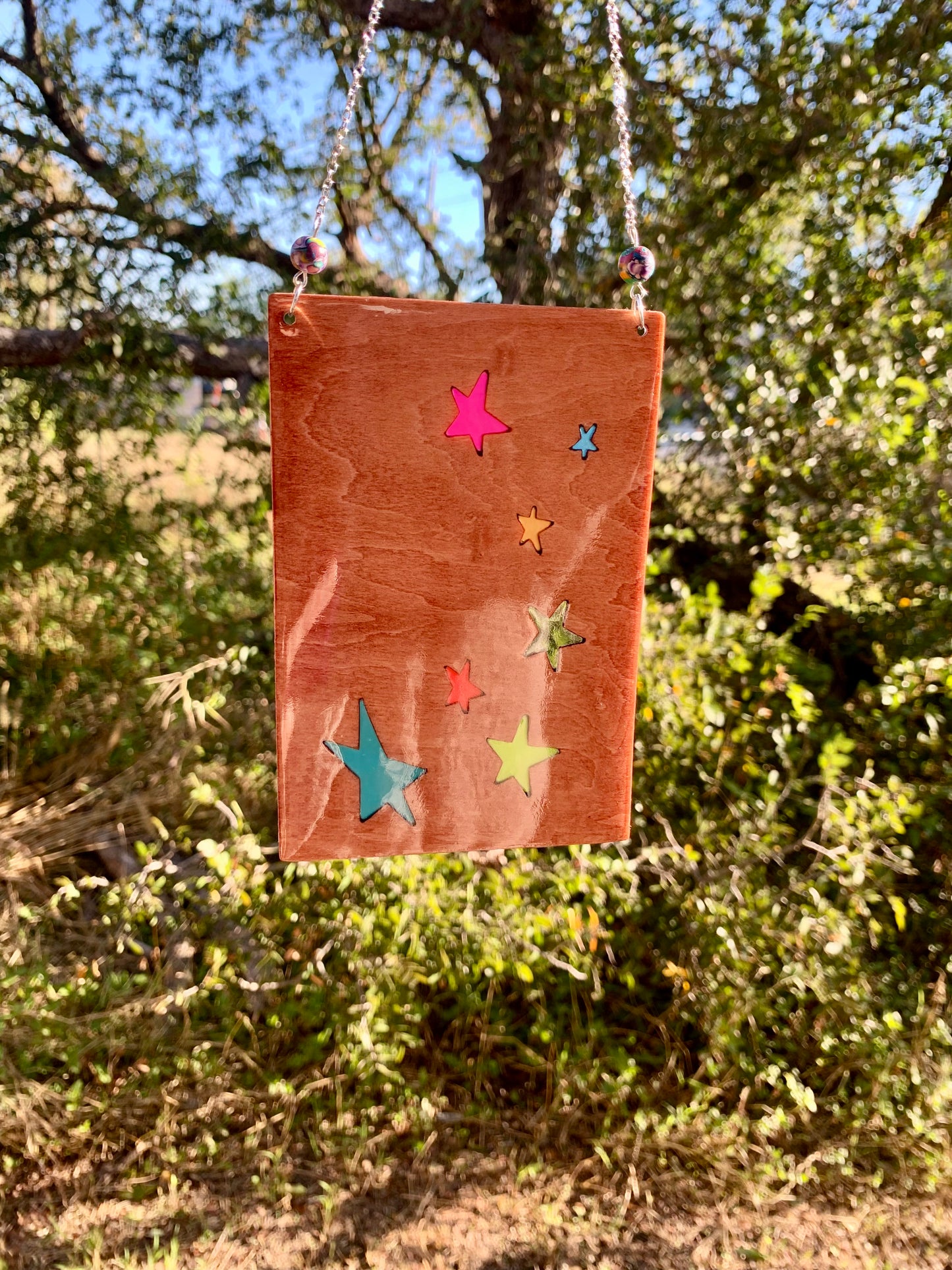 Stars Wood & Resin Sun Catcher - Teak