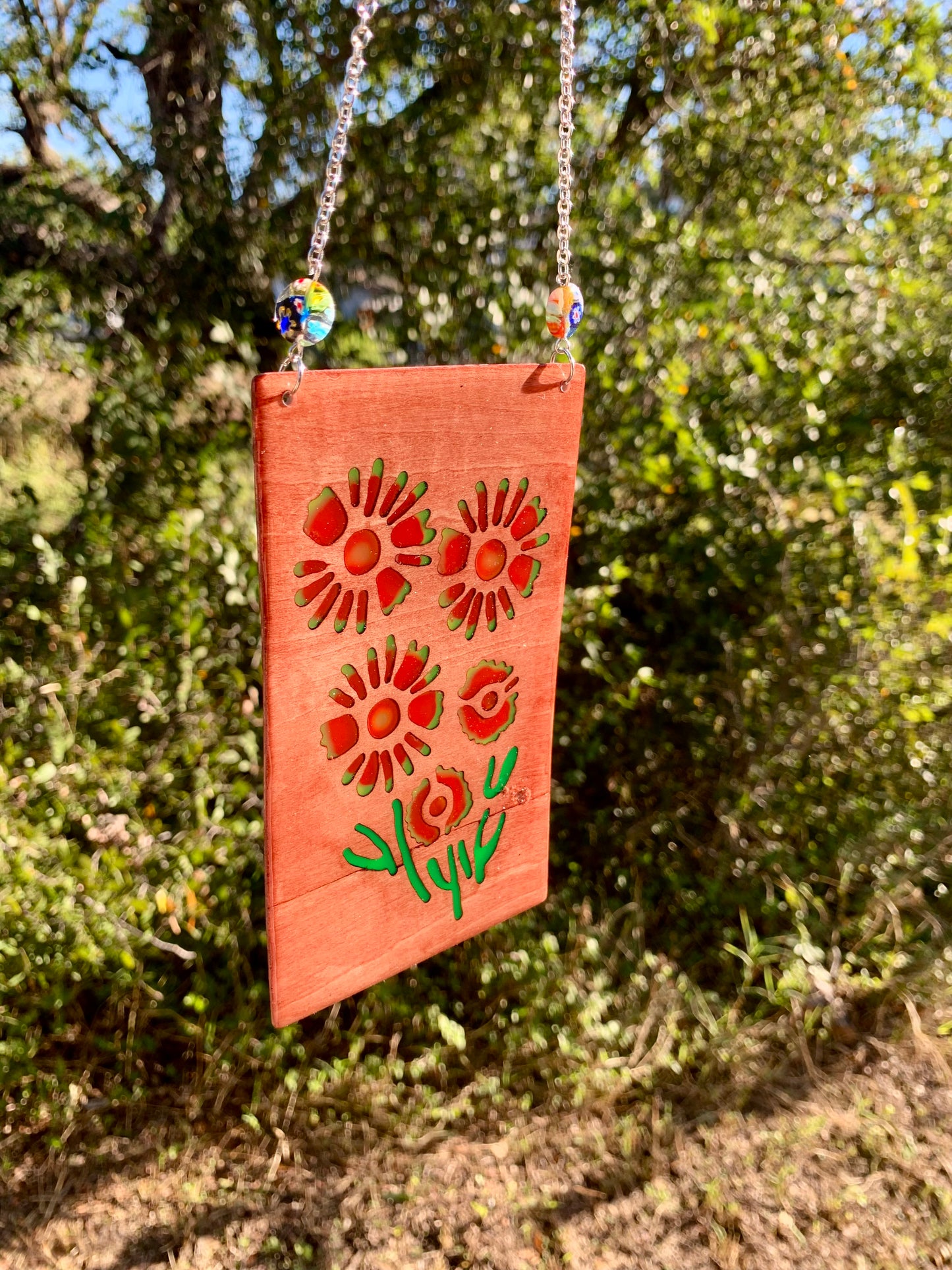 Texas Firewheel Daisy Wood & Resin Sun Catcher - Teak