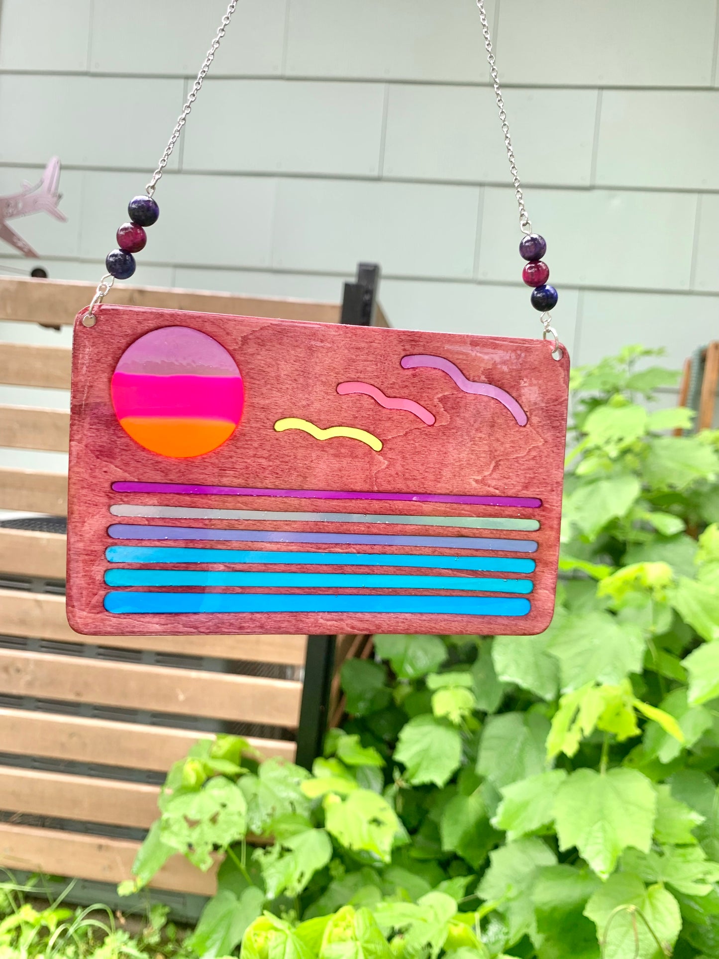 Ocean Sunset Wood & Resin Sun Catcher - Rosewood