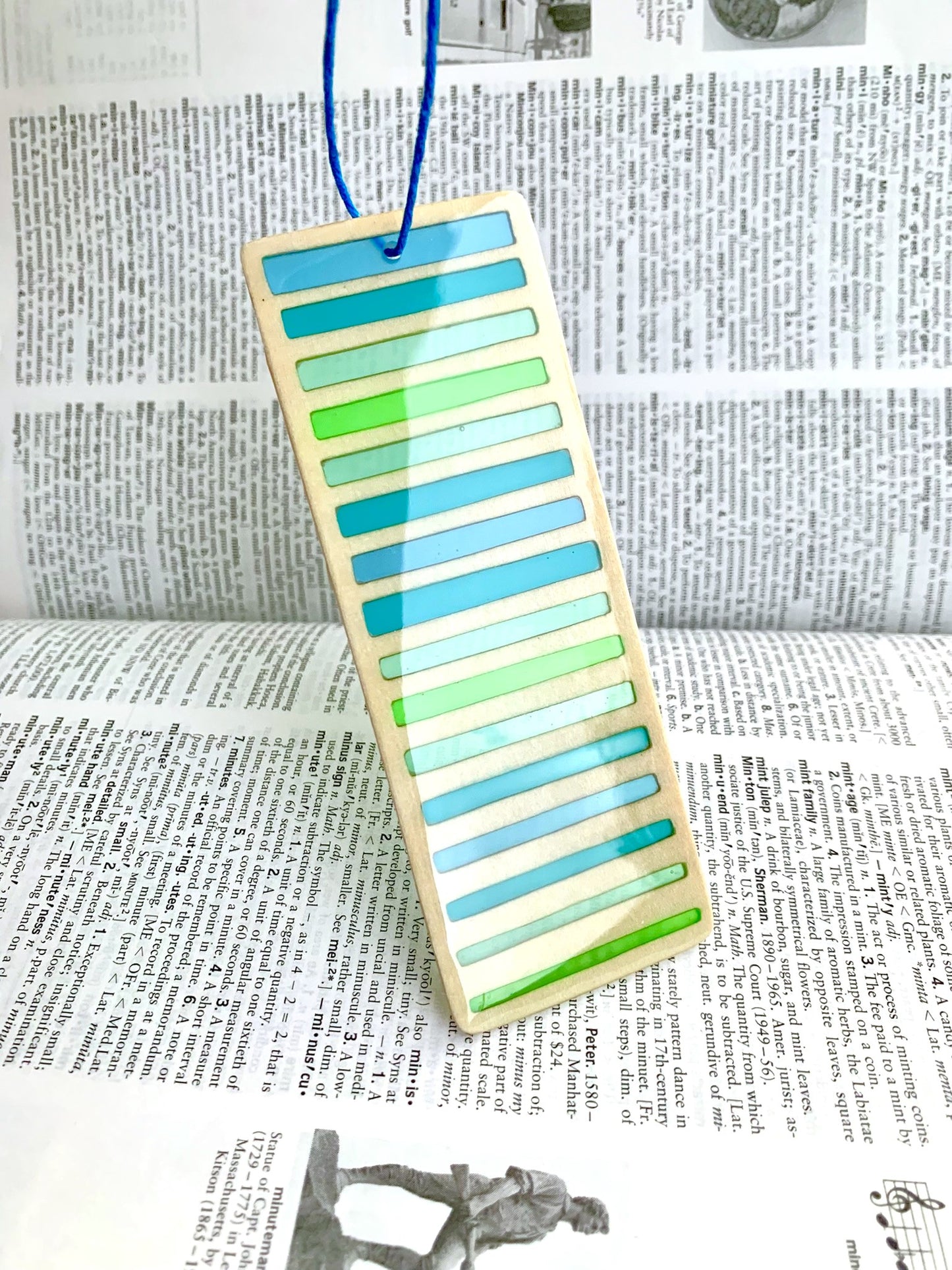 Gradient Lines Wood & Resin Bookmark - Blue Green