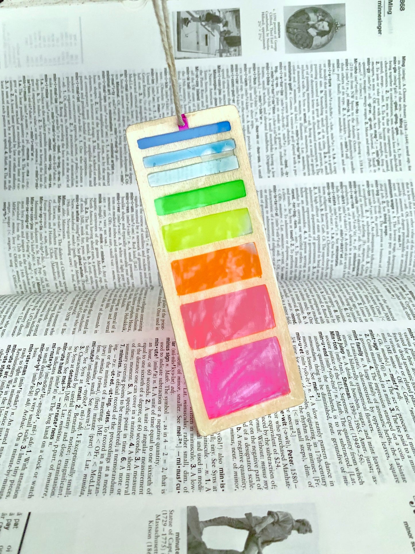 Gradient Lines Wood & Resin Bookmark - Retro Rainbow