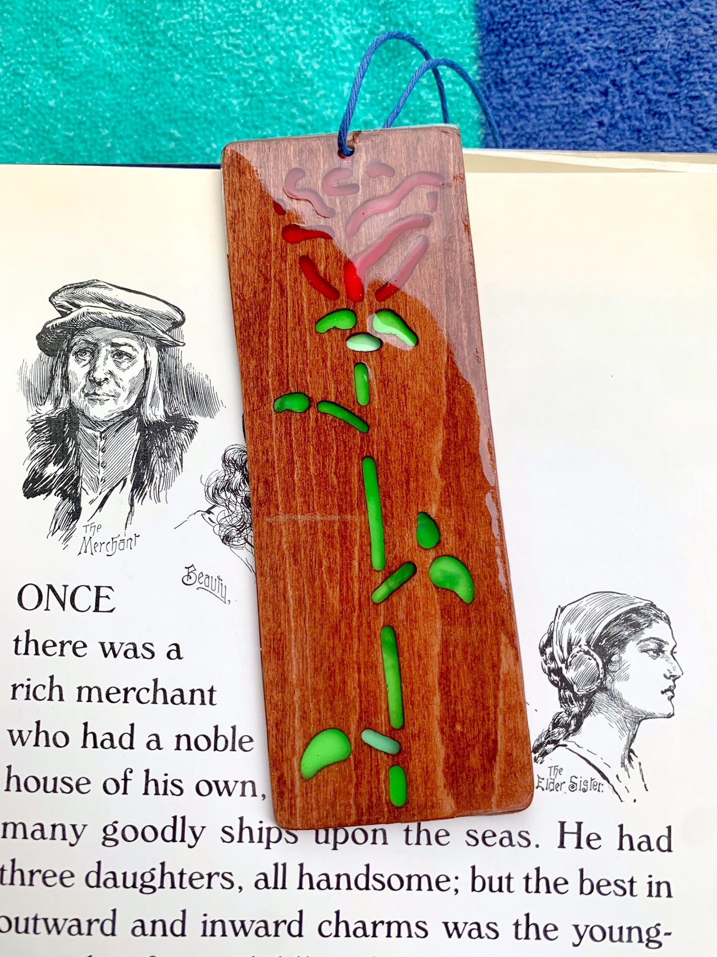 Rose Wood & Resin Bookmark - Cognac Red