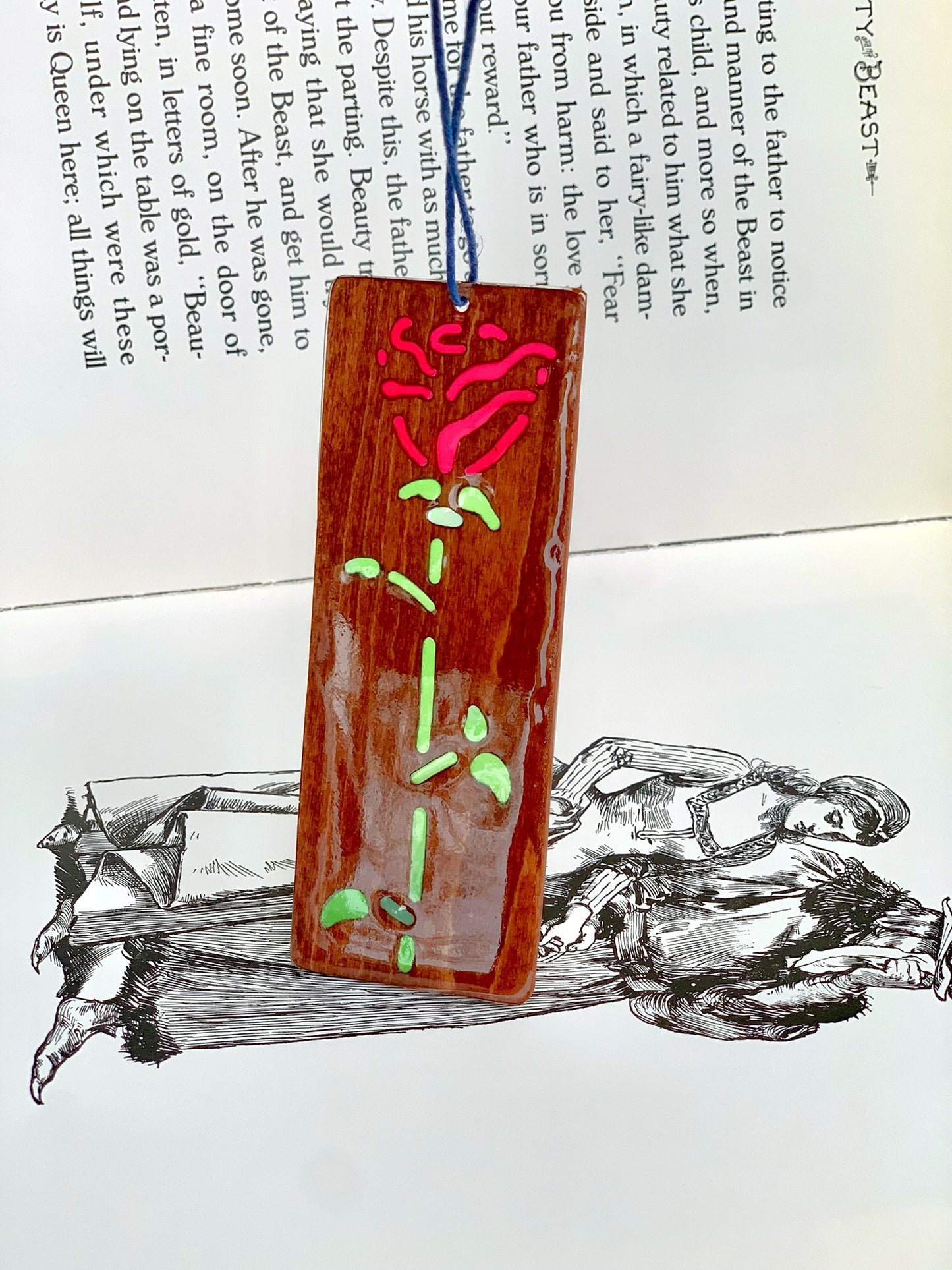 Rose Wood & Resin Bookmark - Cognac Red
