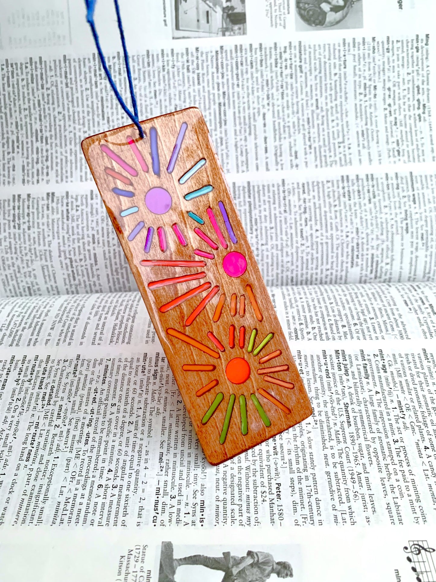 Sunburst Wood & Resin Bookmark - Walnut Sunset