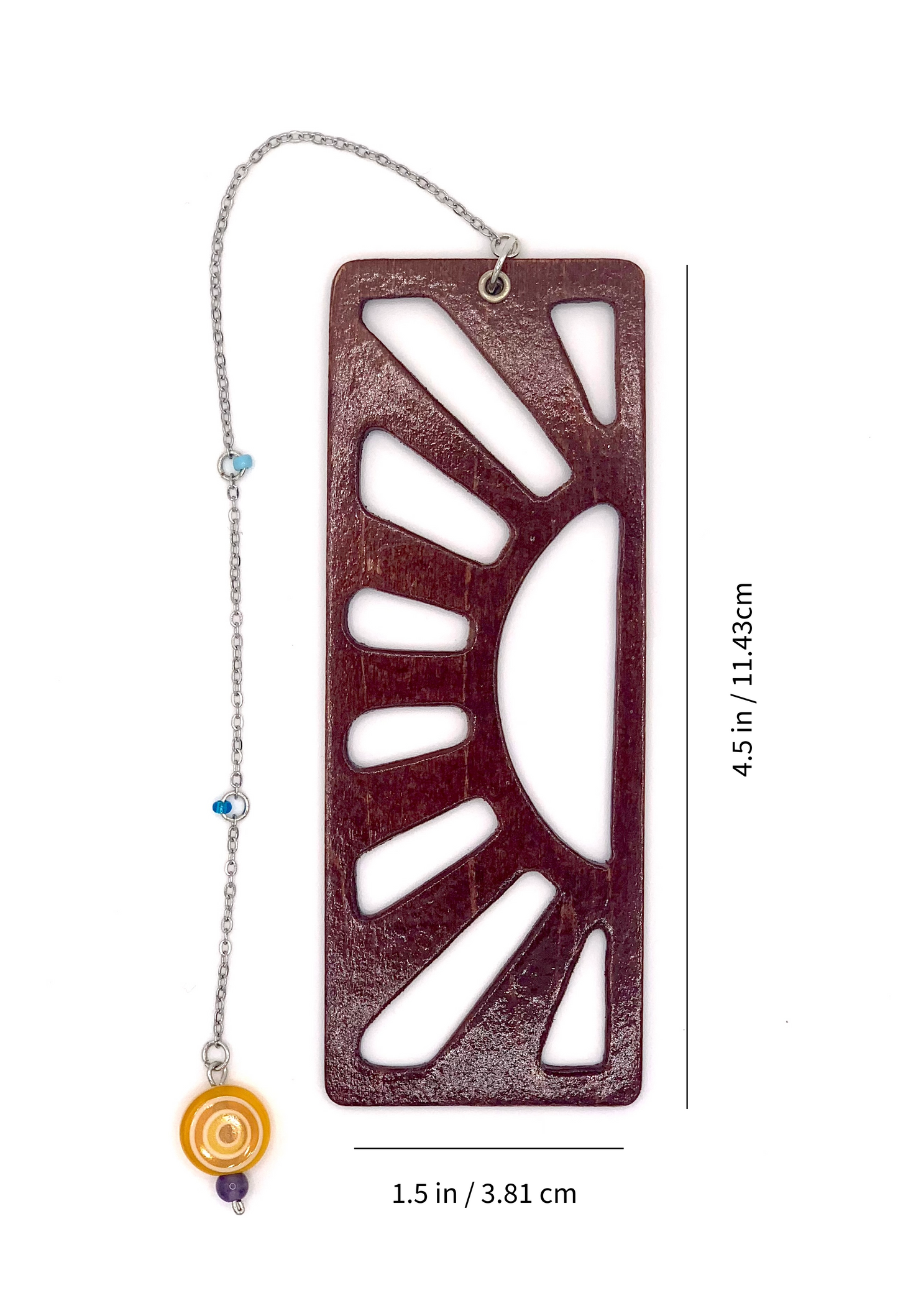 Sunrise Wooden Bookmark with Beaded Chain Tassel