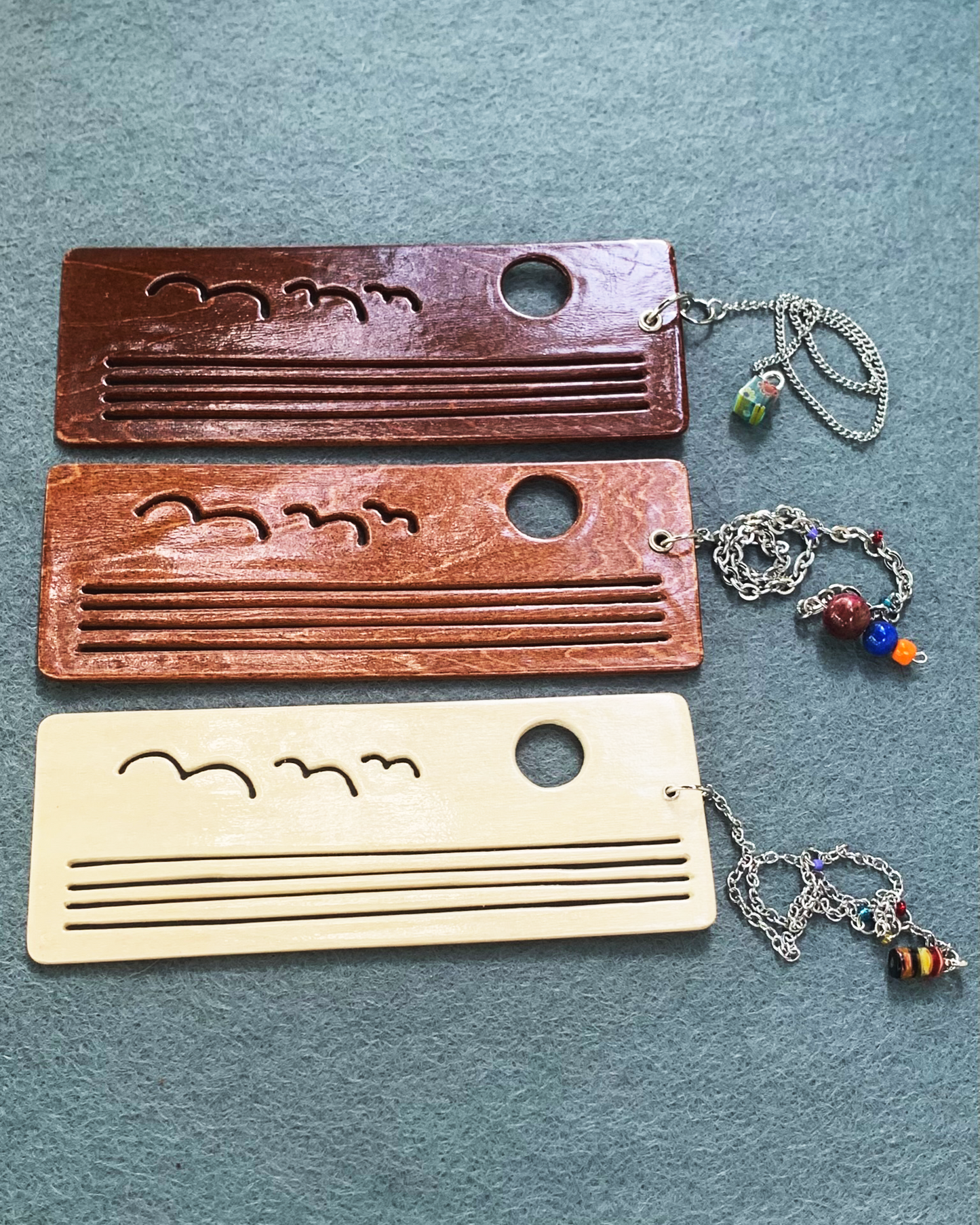 Ocean Sunset Wooden Bookmark with Beaded Chain Tassel