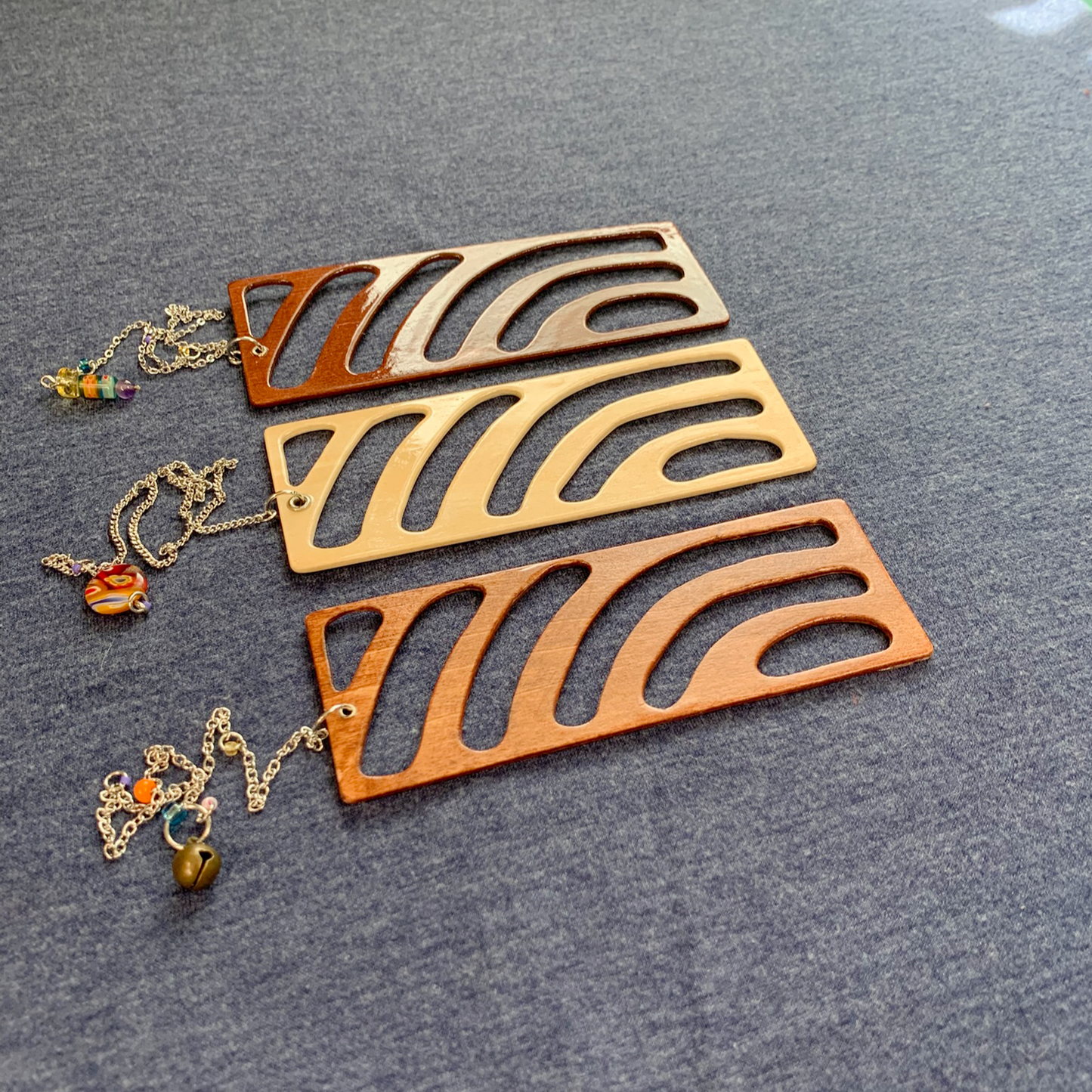 Sunset Vibe Wooden Bookmark with Beaded Chain Tassel