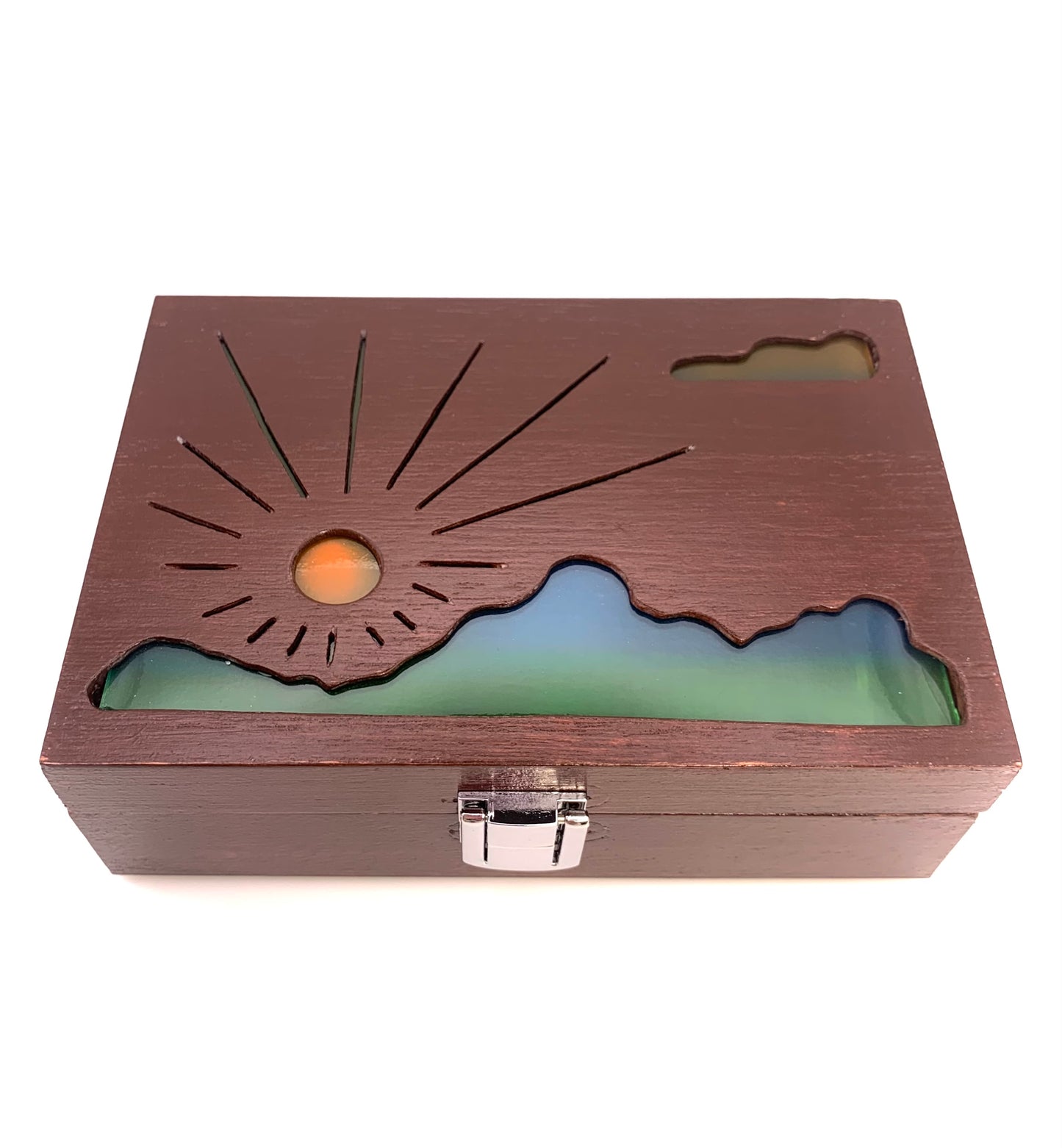 Mountain Sunrise Glow Light Wooden Box - Natural Basswood