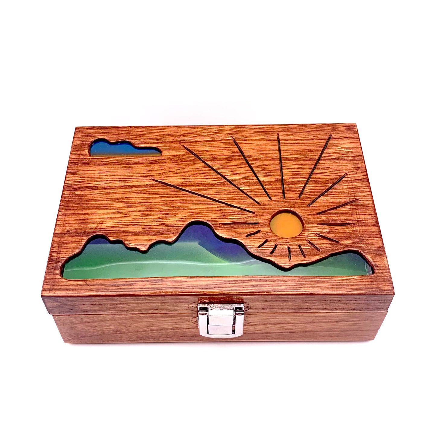 Mountain Sunrise Glow Light Wooden Box - Natural Basswood