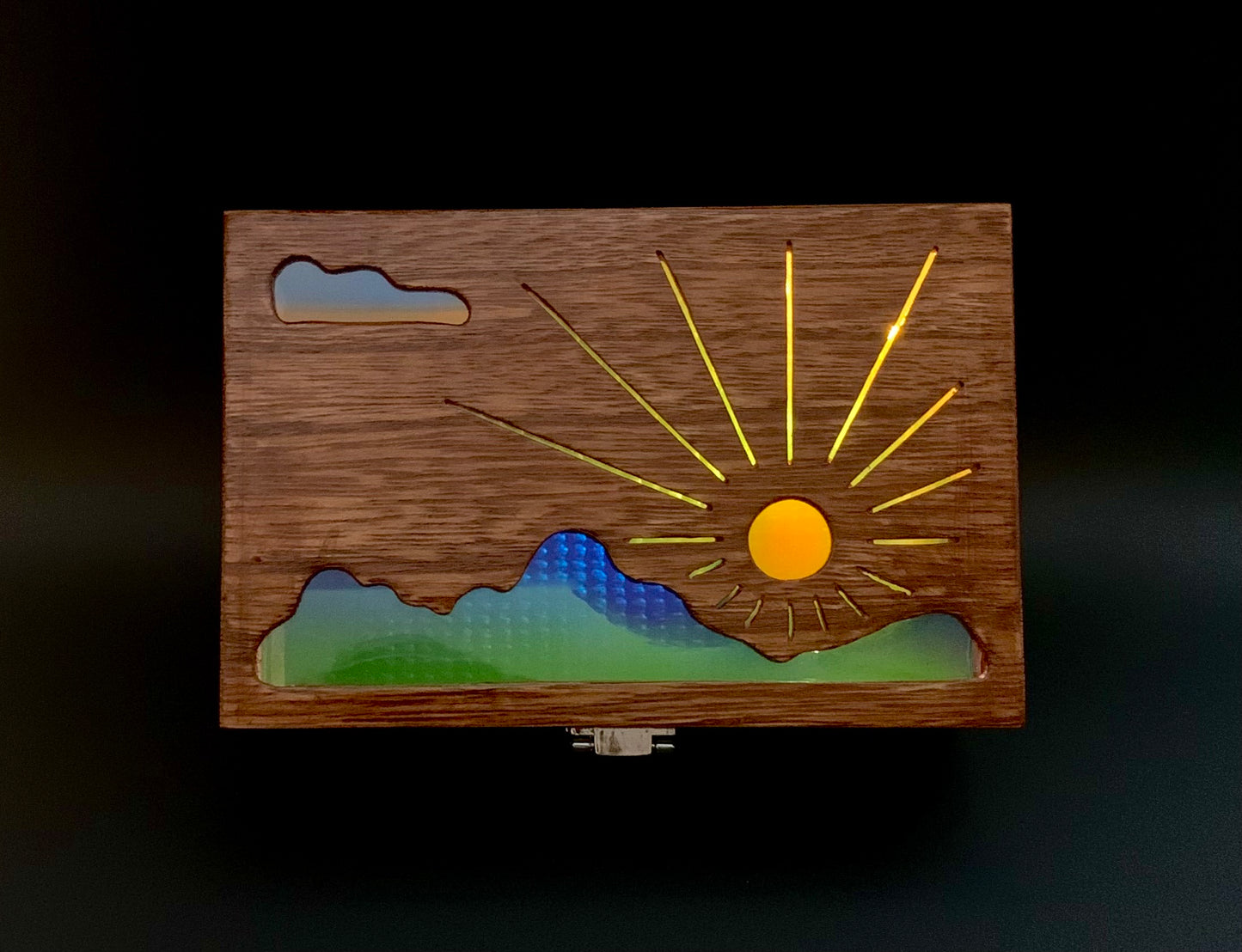 Mountain Sunrise Glow Light Wooden Box - Natural Basswood