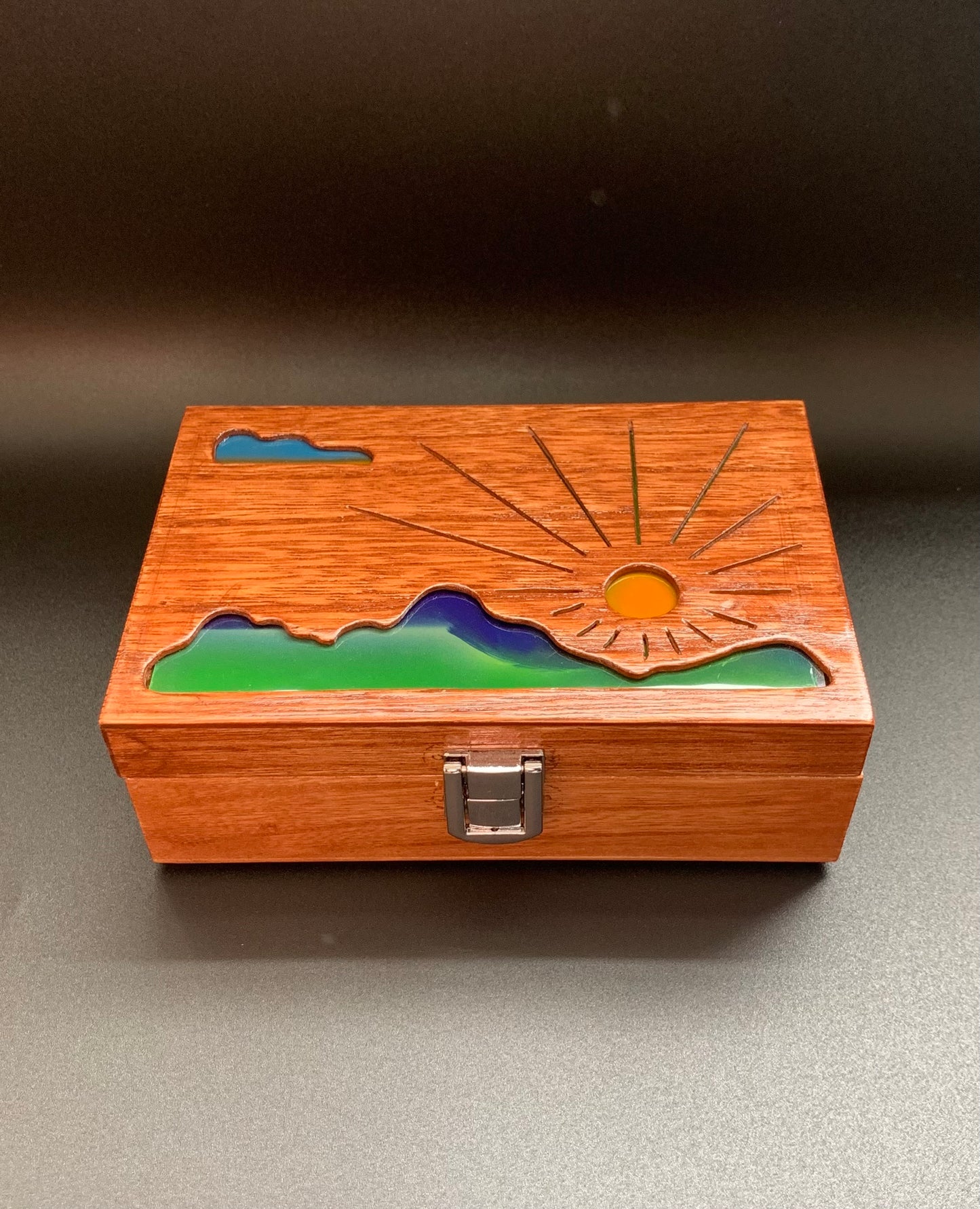 Mountain Sunrise Glow Light Wooden Box - Natural Basswood