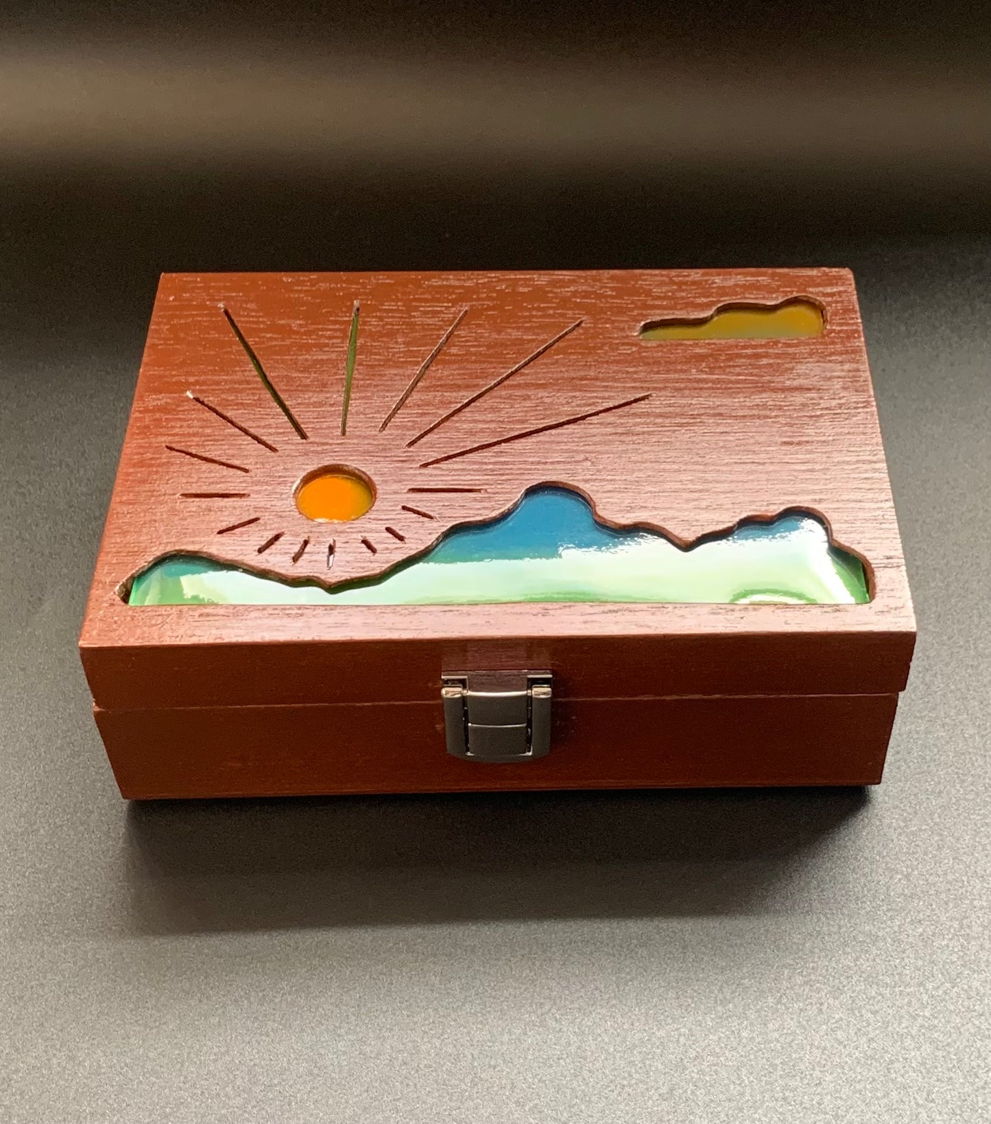 Mountain Sunrise Glow Light Wooden Box - Natural Basswood