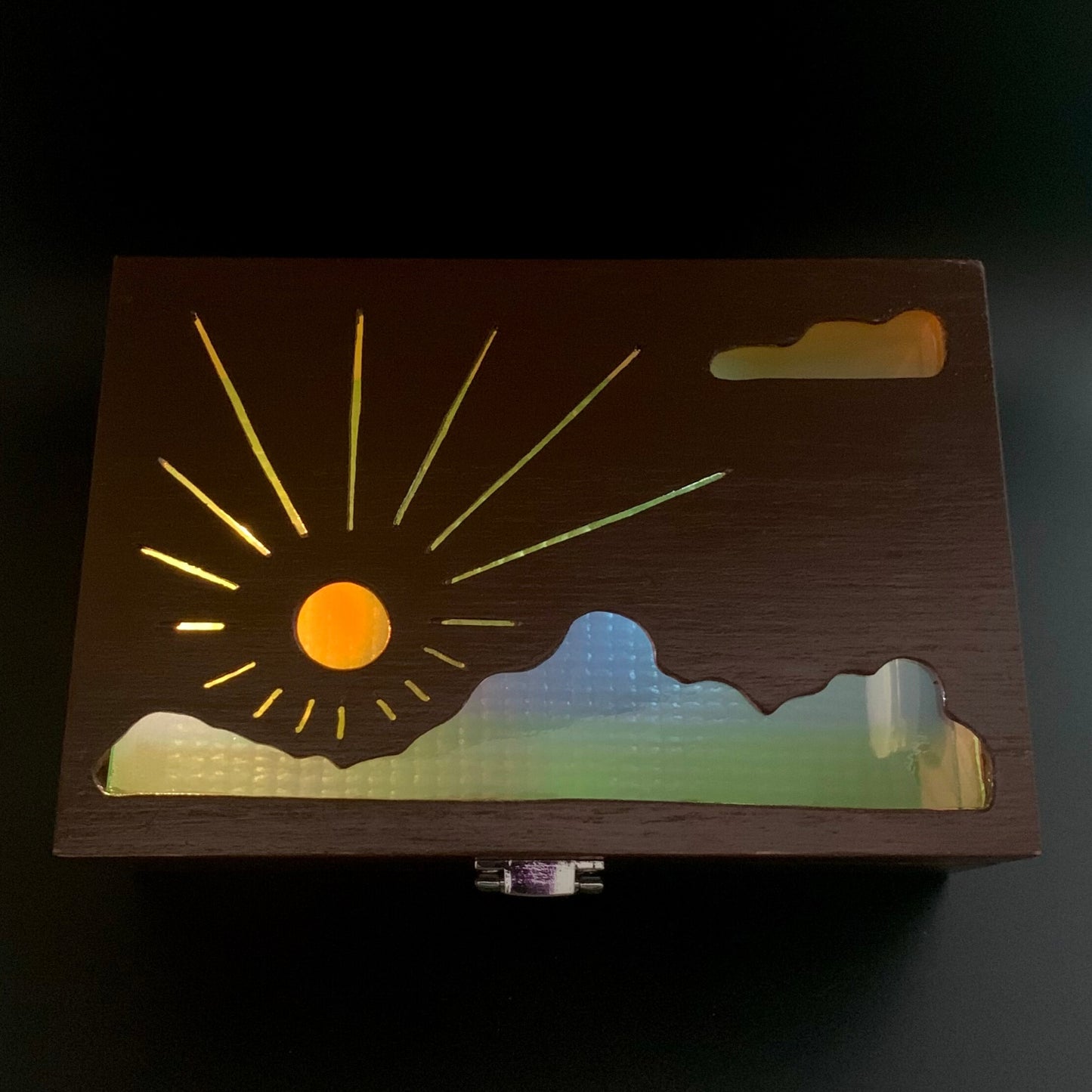 Mountain Sunrise Glow Light Wooden Box - Natural Basswood
