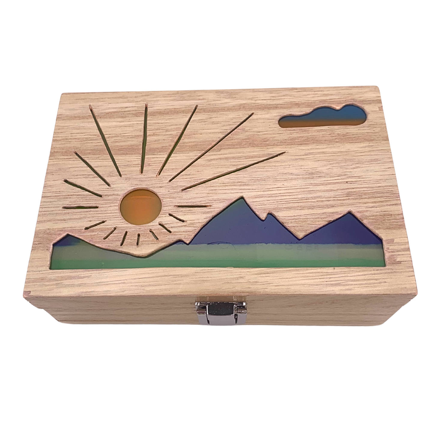 Mountain Sunrise Glow Light Wooden Box - Natural Basswood