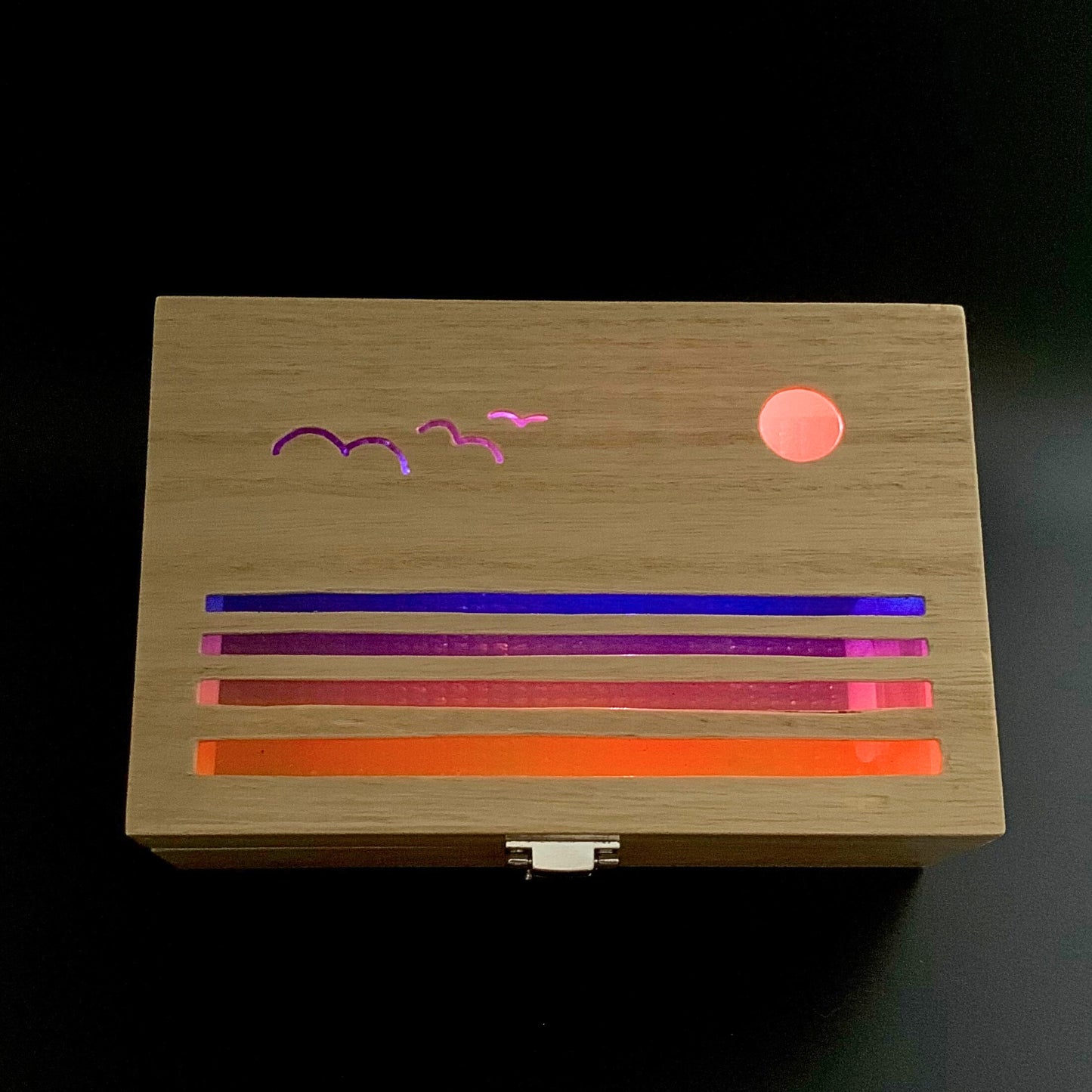 Ocean Sunset Glow Light Wooden Box