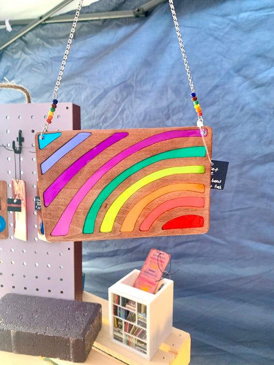 Sunset Vibe Wood & Resin Sun Catcher - Teak Rainbow