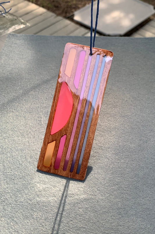 Hand cut wooden bookmark with retro sunset UV resin color