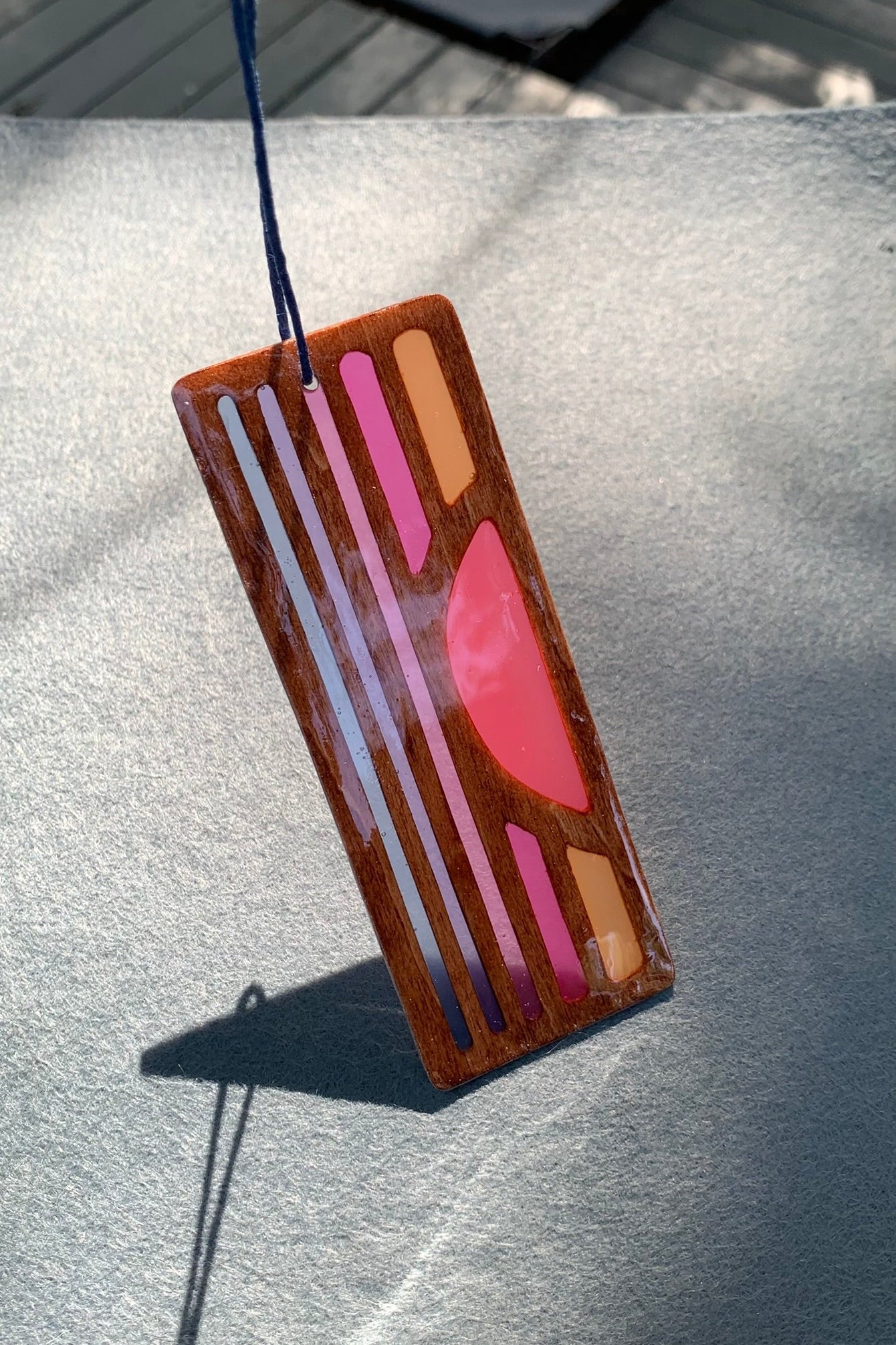 Hand cut wooden bookmark with retro sunset UV resin color