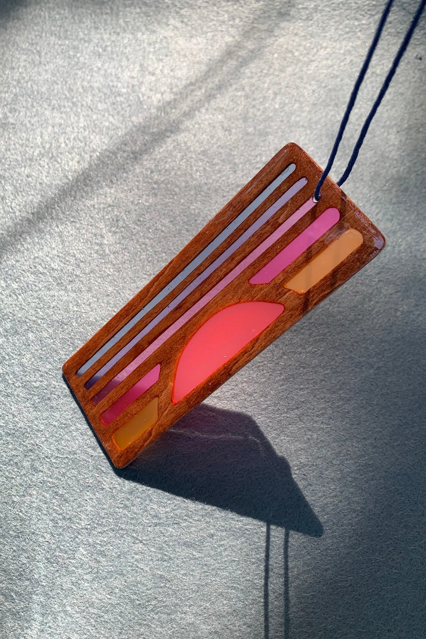 Hand cut wooden bookmark with retro sunset UV resin color