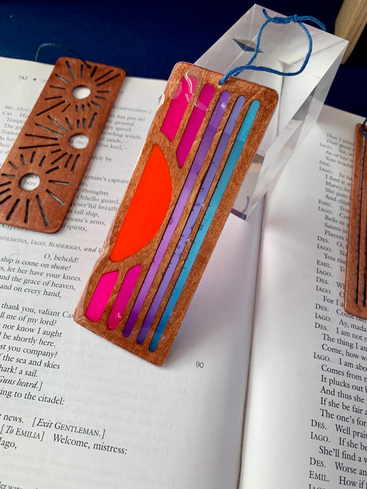 Sunset Wood & Resin Bookmark - Failed Hot Pink