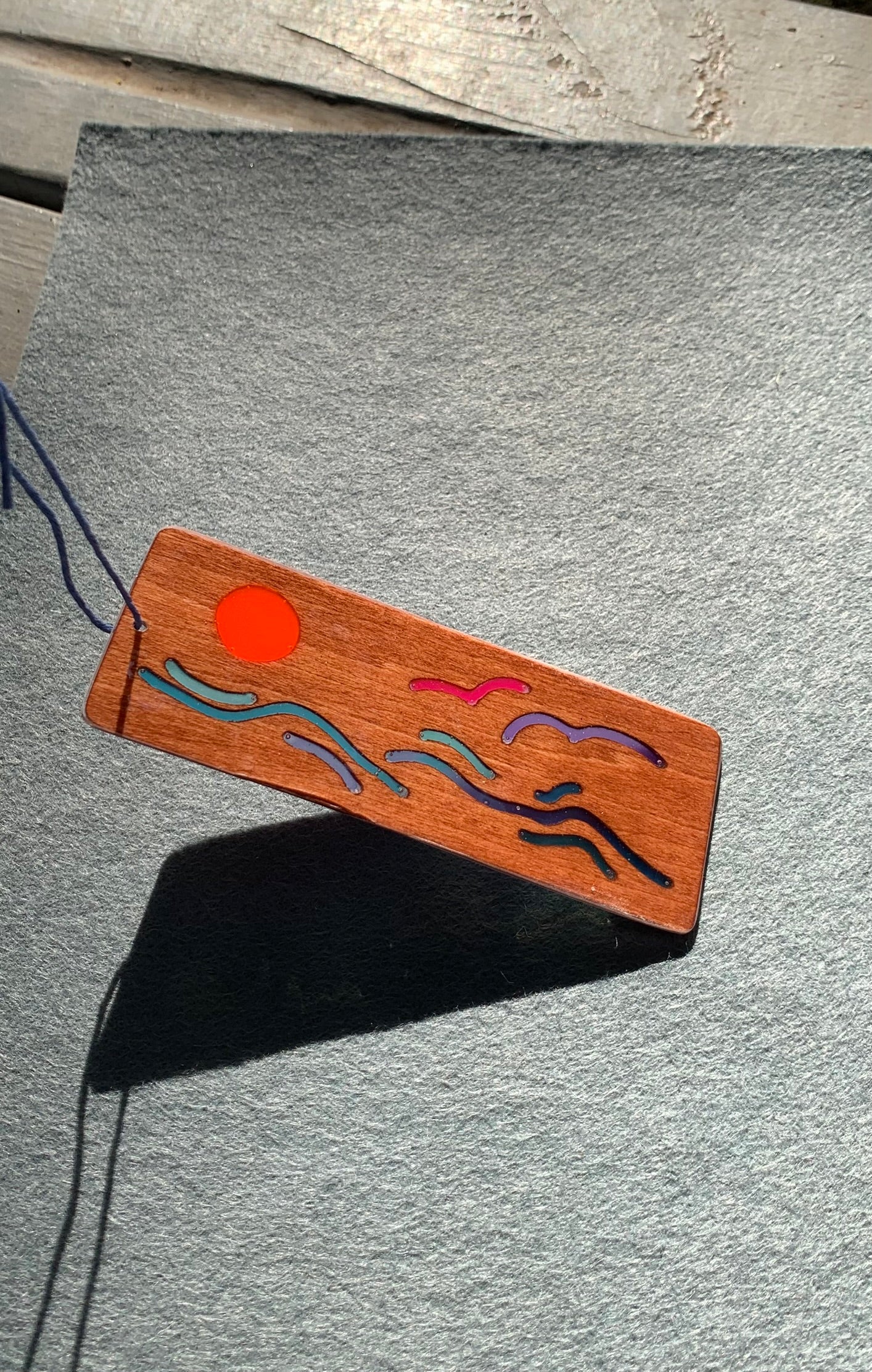 Ocean Sunset Wood & Resin Bookmark - Wavy