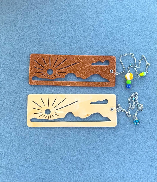 Cloud Sunrise Wooden Bookmark with Beaded Chain Tassel