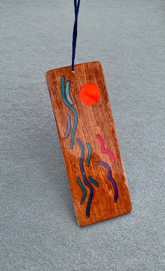 Ocean Sunset Wood & Resin Bookmark - Wavy