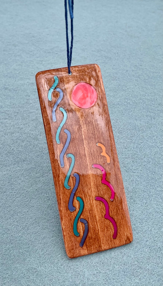 Ocean Sunset Wood & Resin Bookmark - Wave Pattern