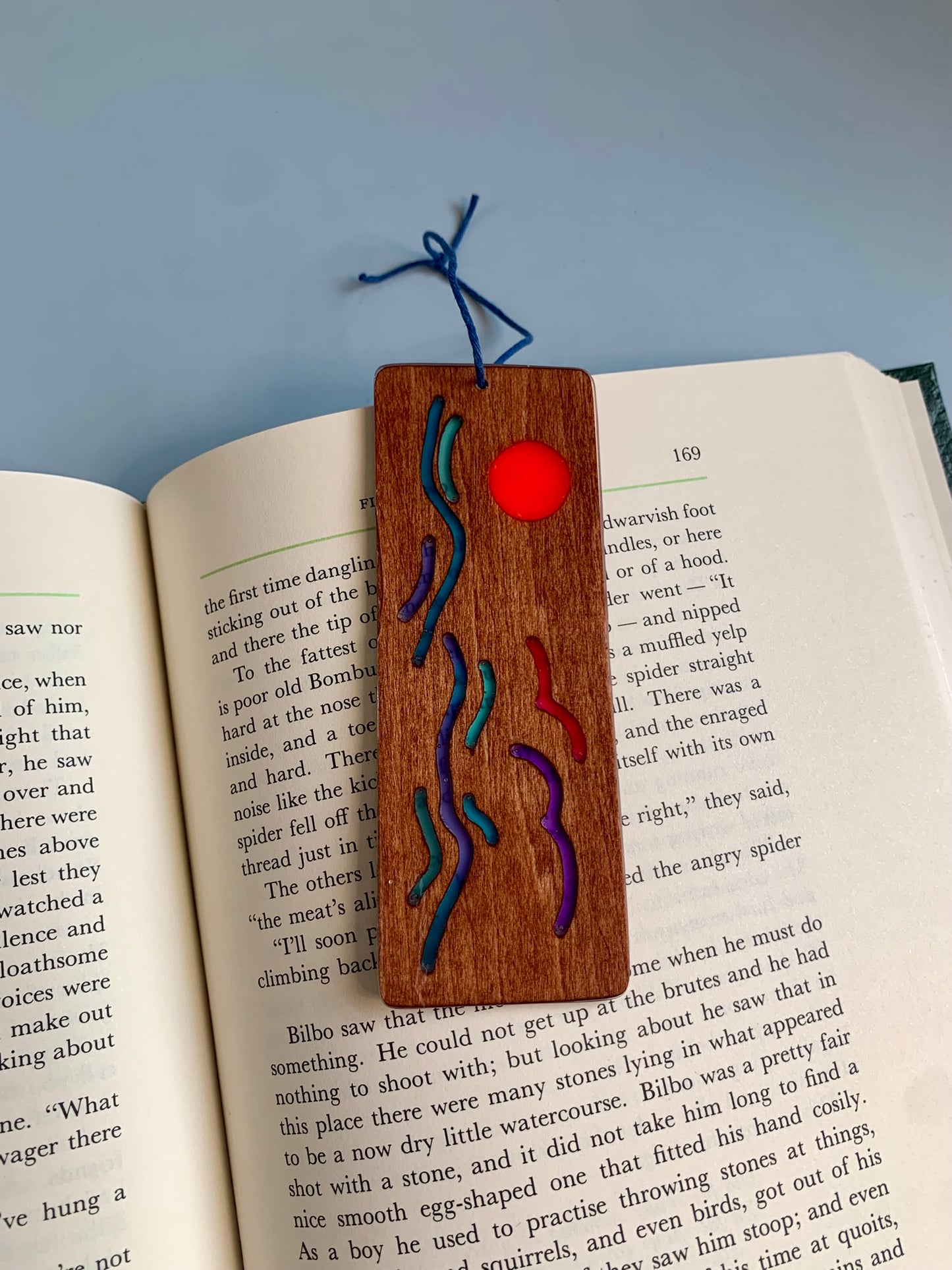 Ocean Sunset Wood & Resin Bookmark - Wavy