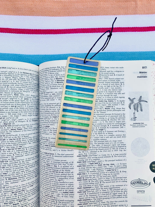 Gradient Lines Wood & Resin Bookmark - Blue Green