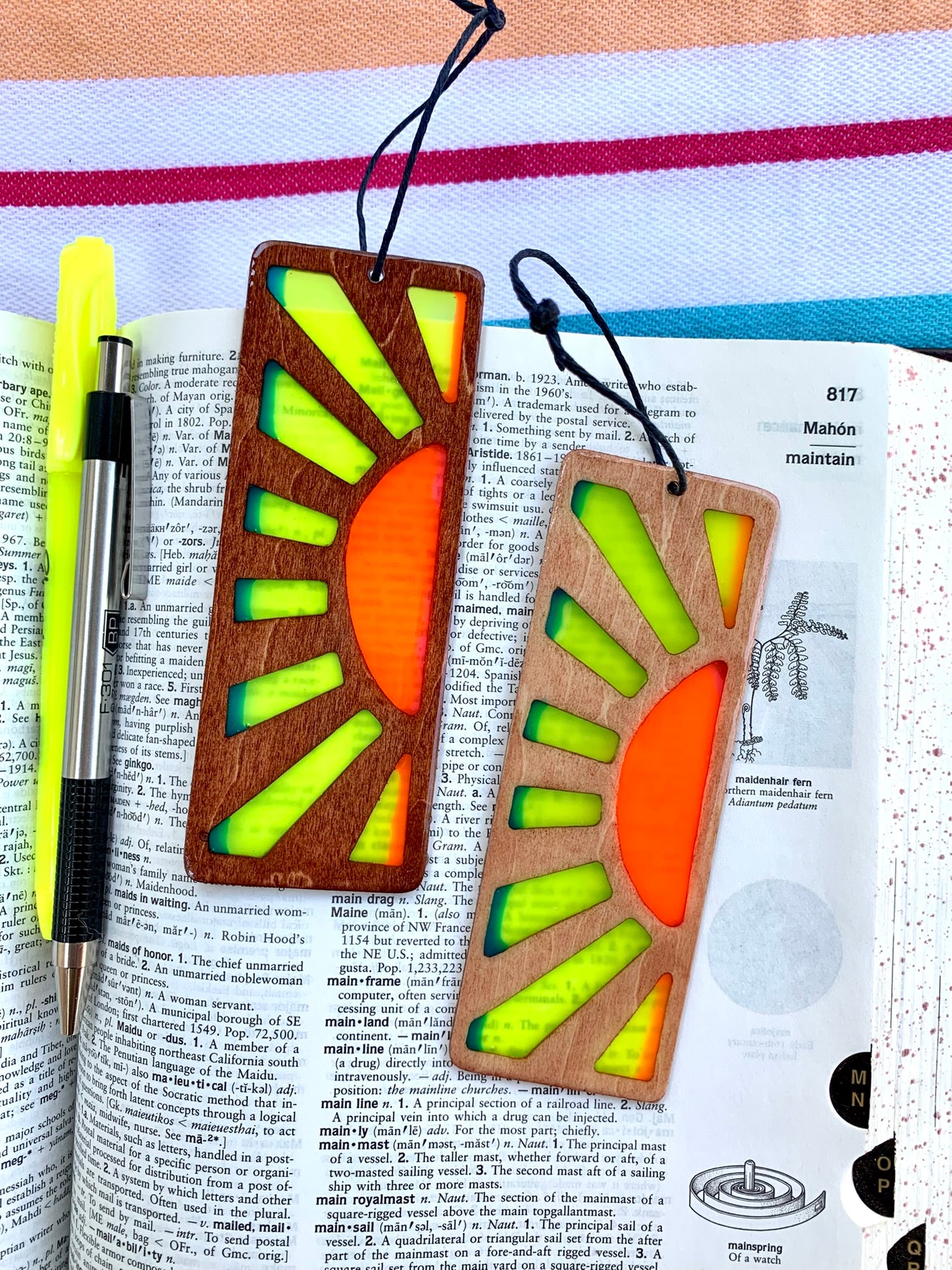 Sunrise Wood & Resin Bookmark - Teak Orange