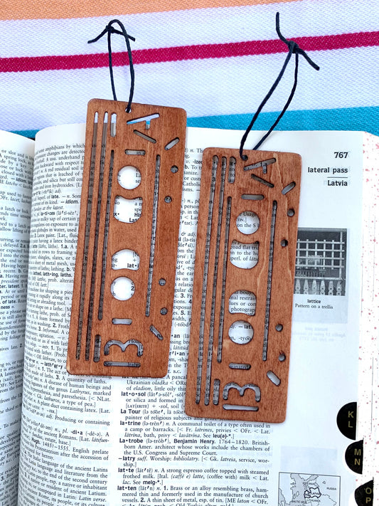 Cassette Tape Wooden Bookmark - Teak