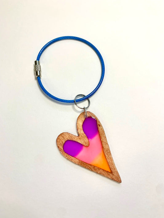 Heart Wood & Resin Keychain - Teak Sunset