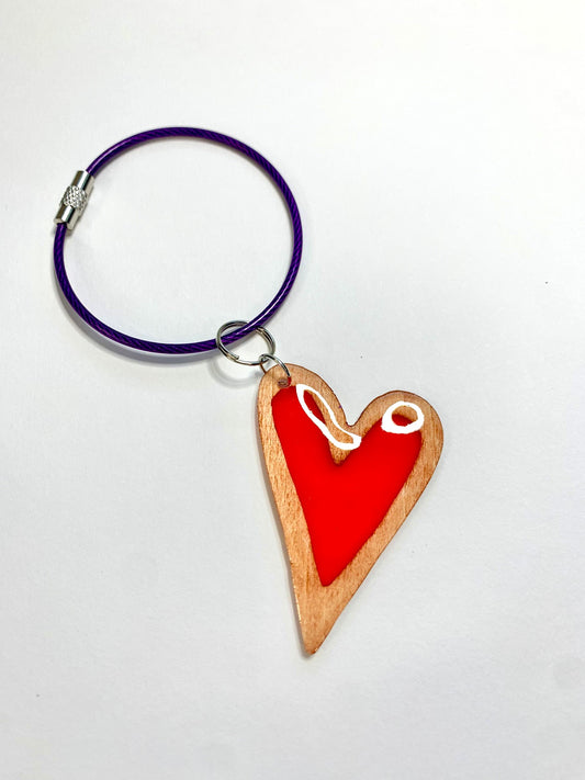 Heart Wood & Resin Keychain - Red Teak