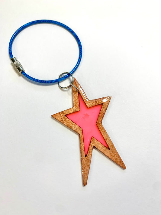 Star Wood & Resin Keychain - Teak Coral