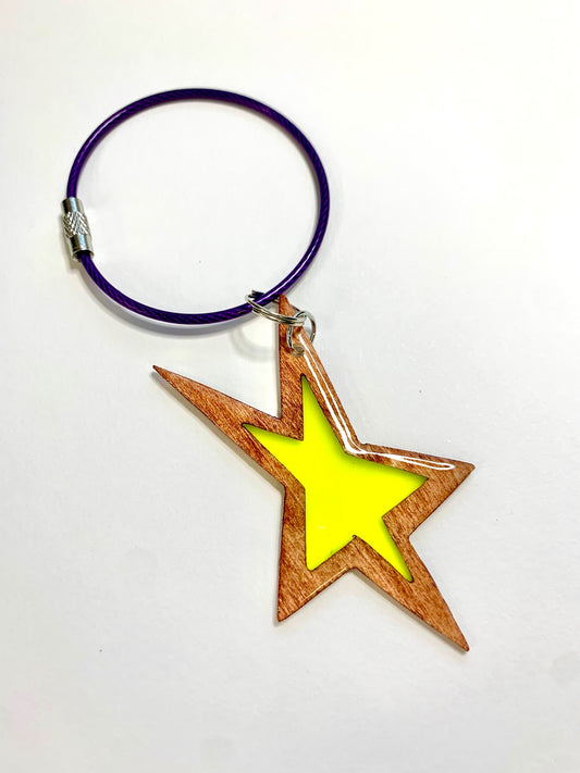 Star Wood & Resin Keychain - Teak Yellow