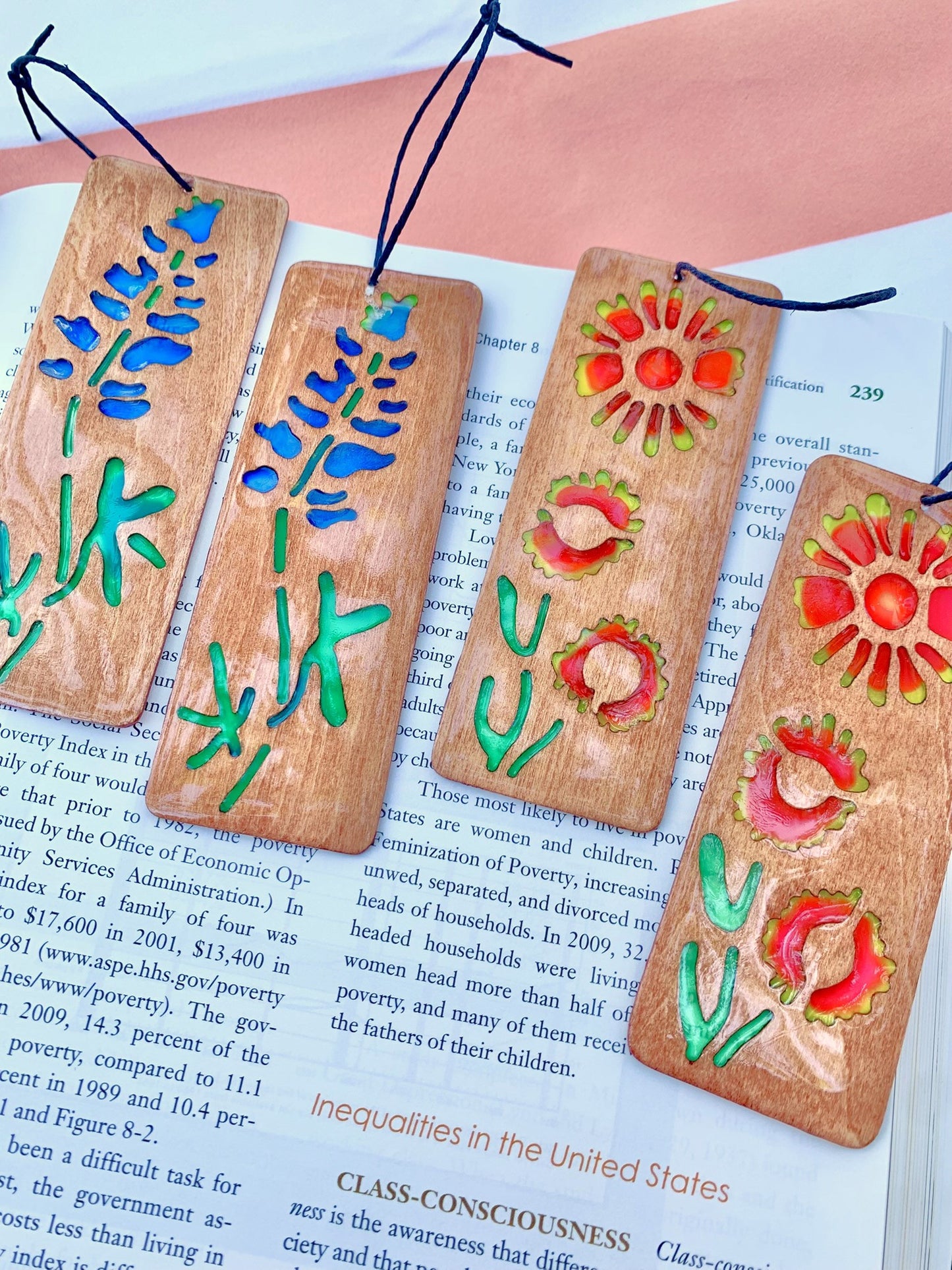 Texas Bluebonnet Wood & Resin Bookmark - Teak