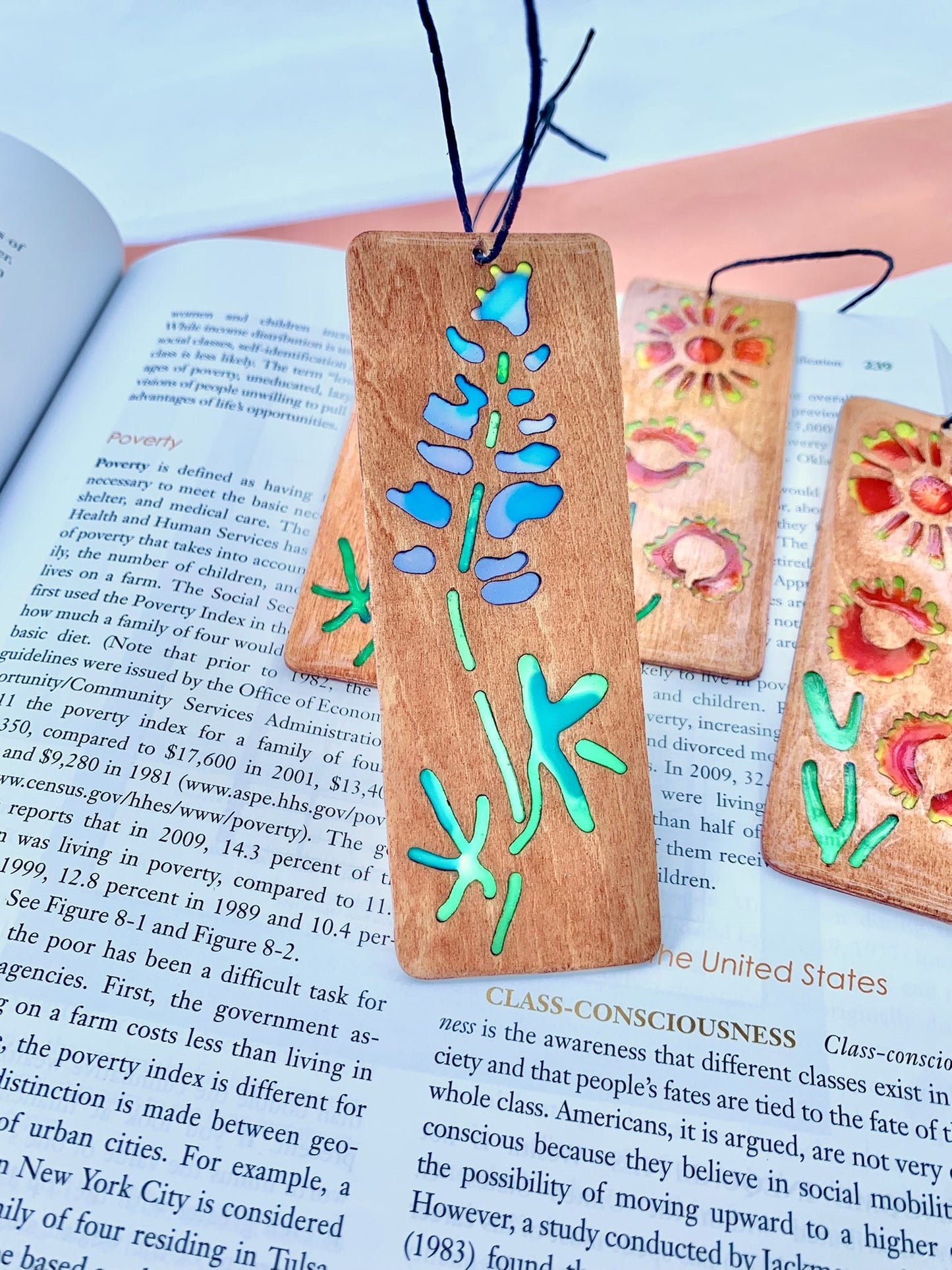 Texas Bluebonnet Wood & Resin Bookmark - Teak