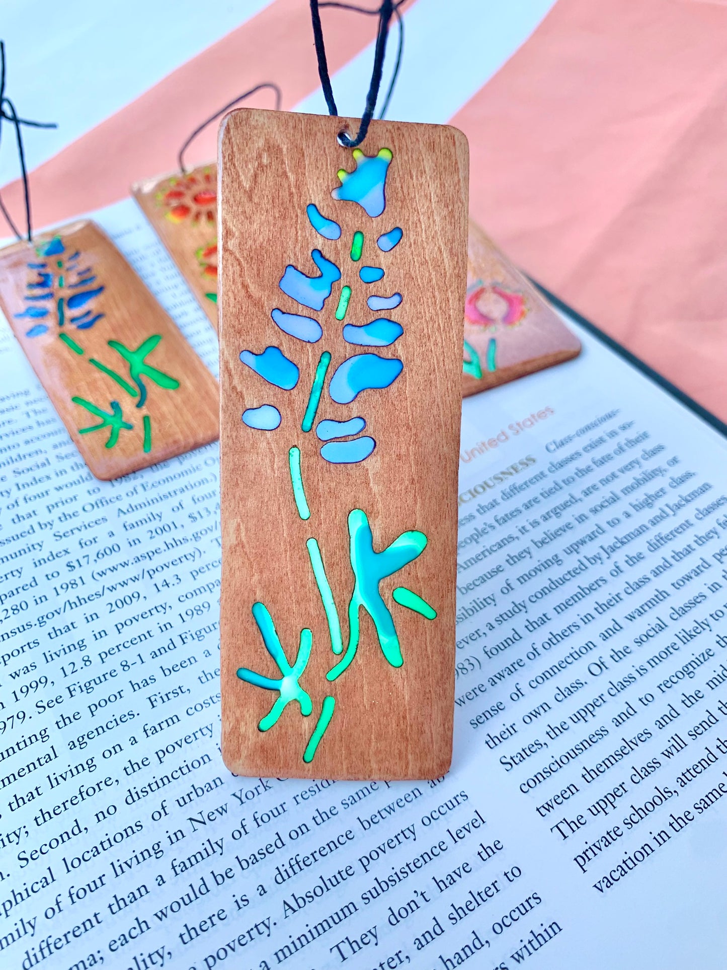 Texas Bluebonnet Wood & Resin Bookmark - Teak