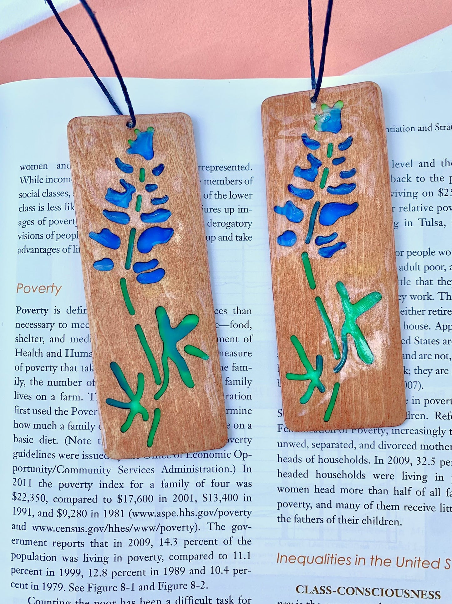 Texas Bluebonnet Wood & Resin Bookmark - Teak